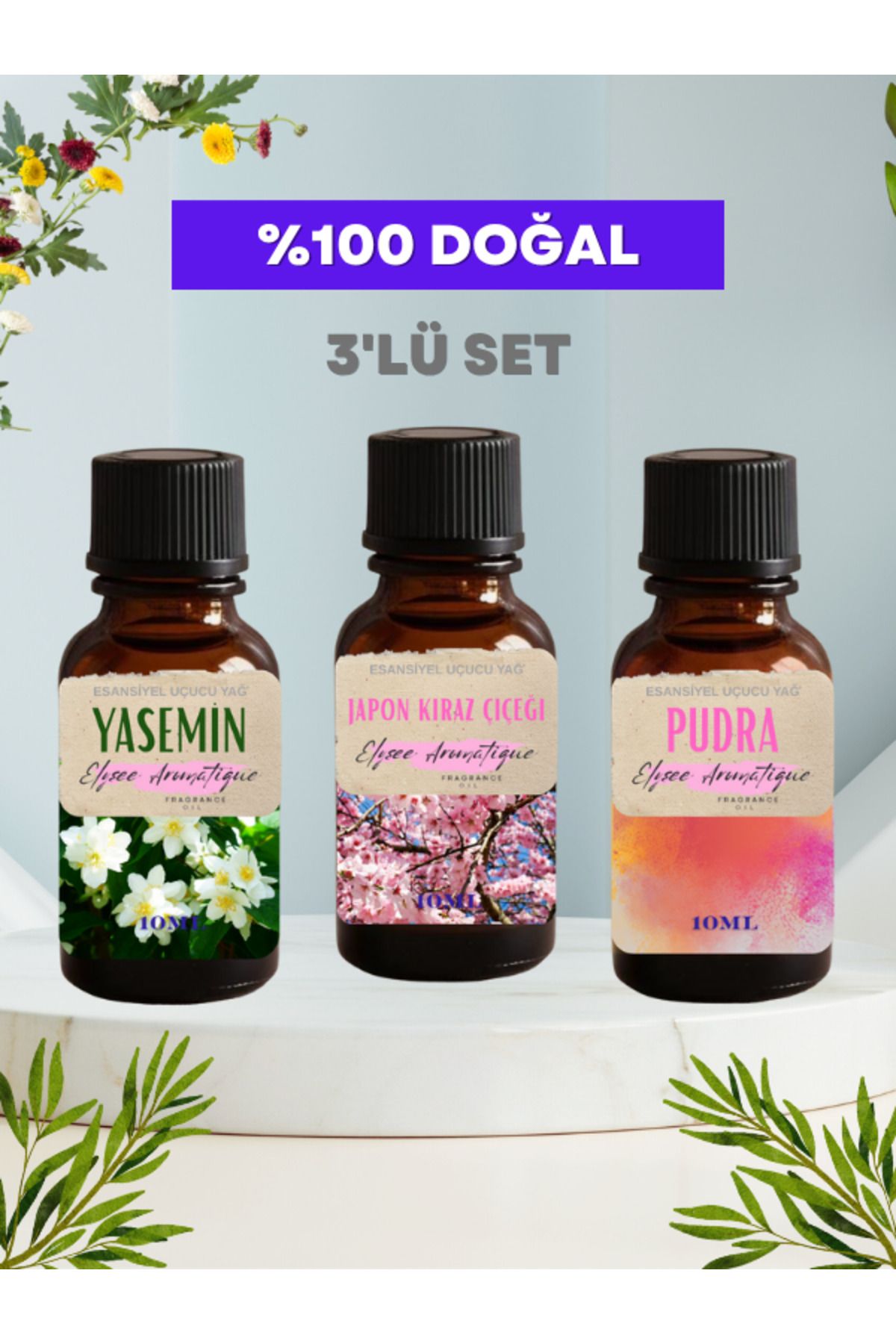 Elysee Aromatique 3'lü Set Esansiyel Uçucu Koku Yağı Difüzör Esansı Buhurdanlık Yağı Aromaterapi Yağı
