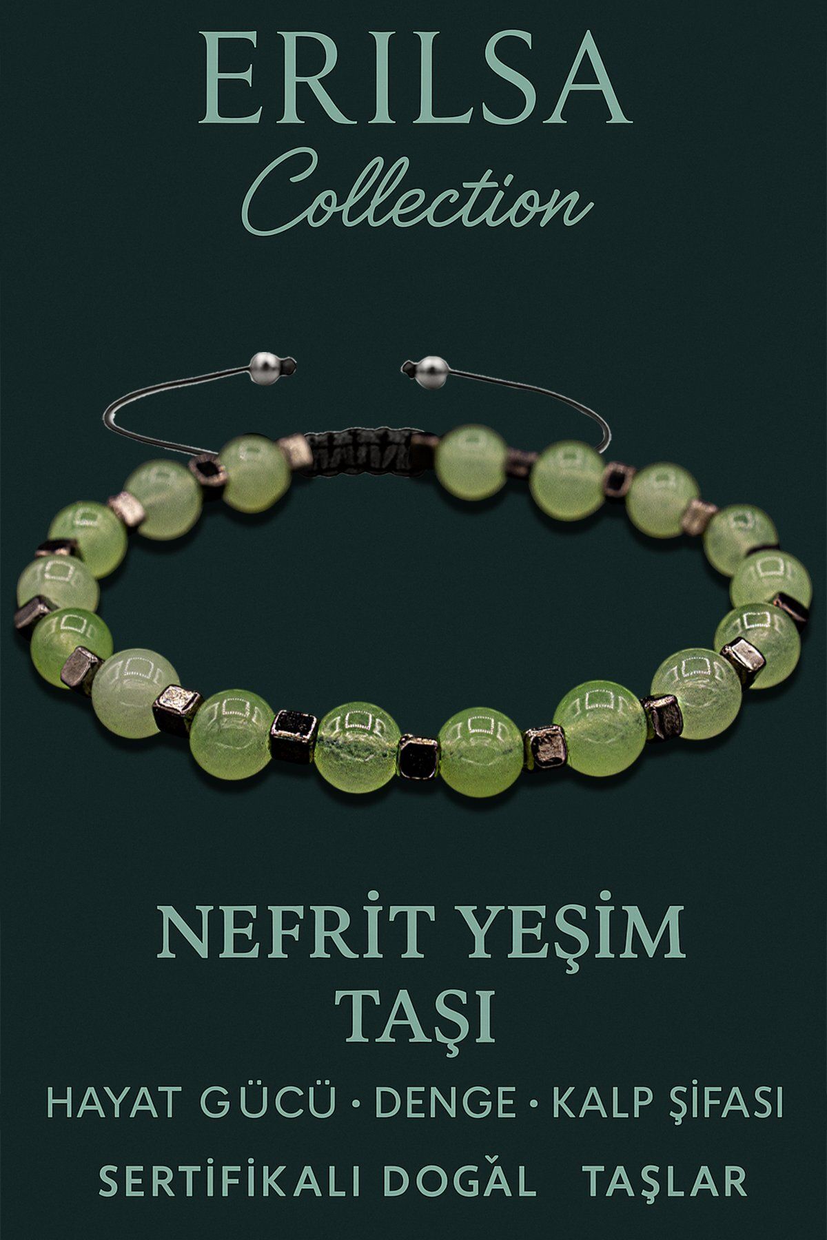 Erilsa Sertifikalı Terahertz & Nefrit Yeşim Taşı Bileklik – Huzur, Denge ve Koruma