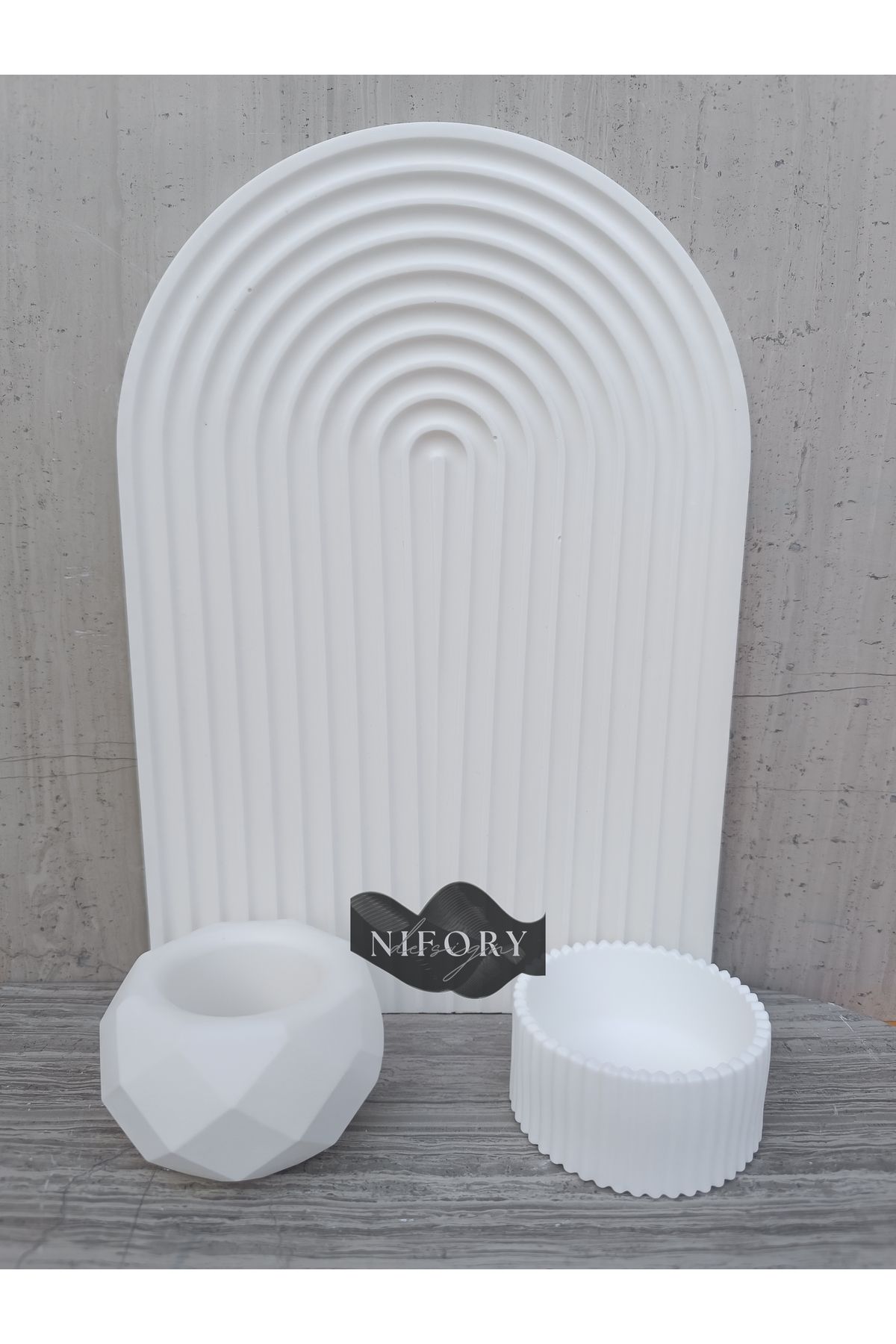 Nifory 520-N0203 Dekoratif Beton Sunum Aksesuar Set Beton Biblo Organizer Takımı Çok Amaçlı Dekoratif Set