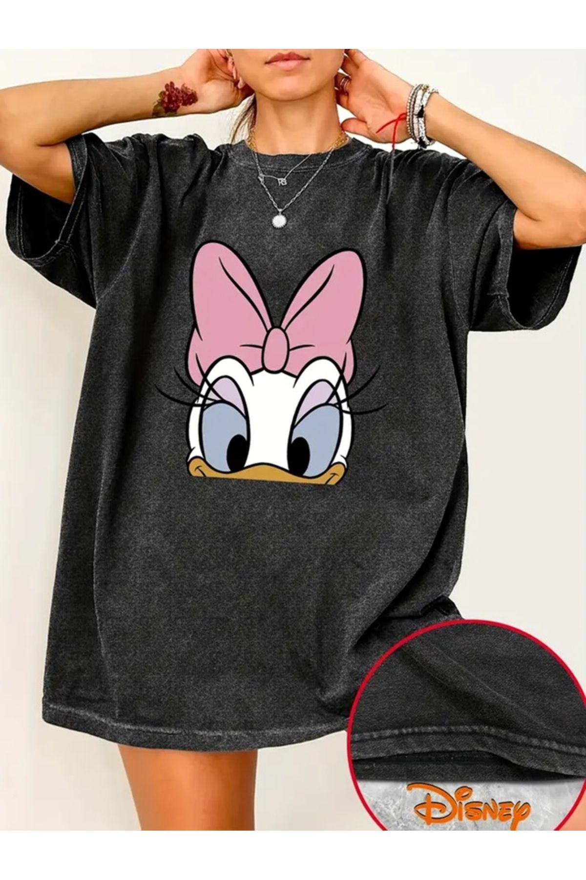 Touz Moda Daisy Baskılı Yıkamalı Vintage Unisex Oversize T-Shirt