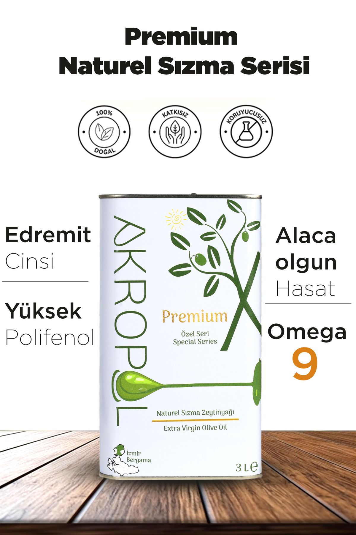 akropol %100 Organik Premium Soğuk Sıkım Naturel Sızma Zeytinyağı 3l Alaca Hasat - Olgun Hasat