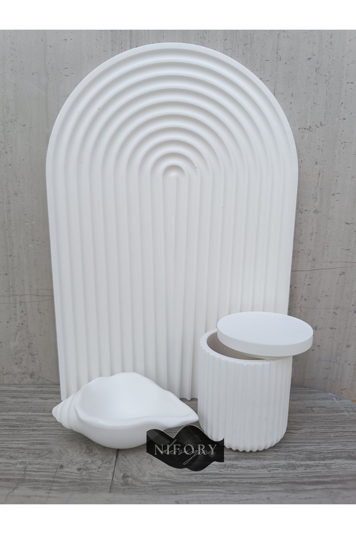 Nifory 520-N0197 Dekoratif Beton Sunum Aksesuar Set Beton Biblo Organizer Takımı Çok Amaçlı Dekoratif Set