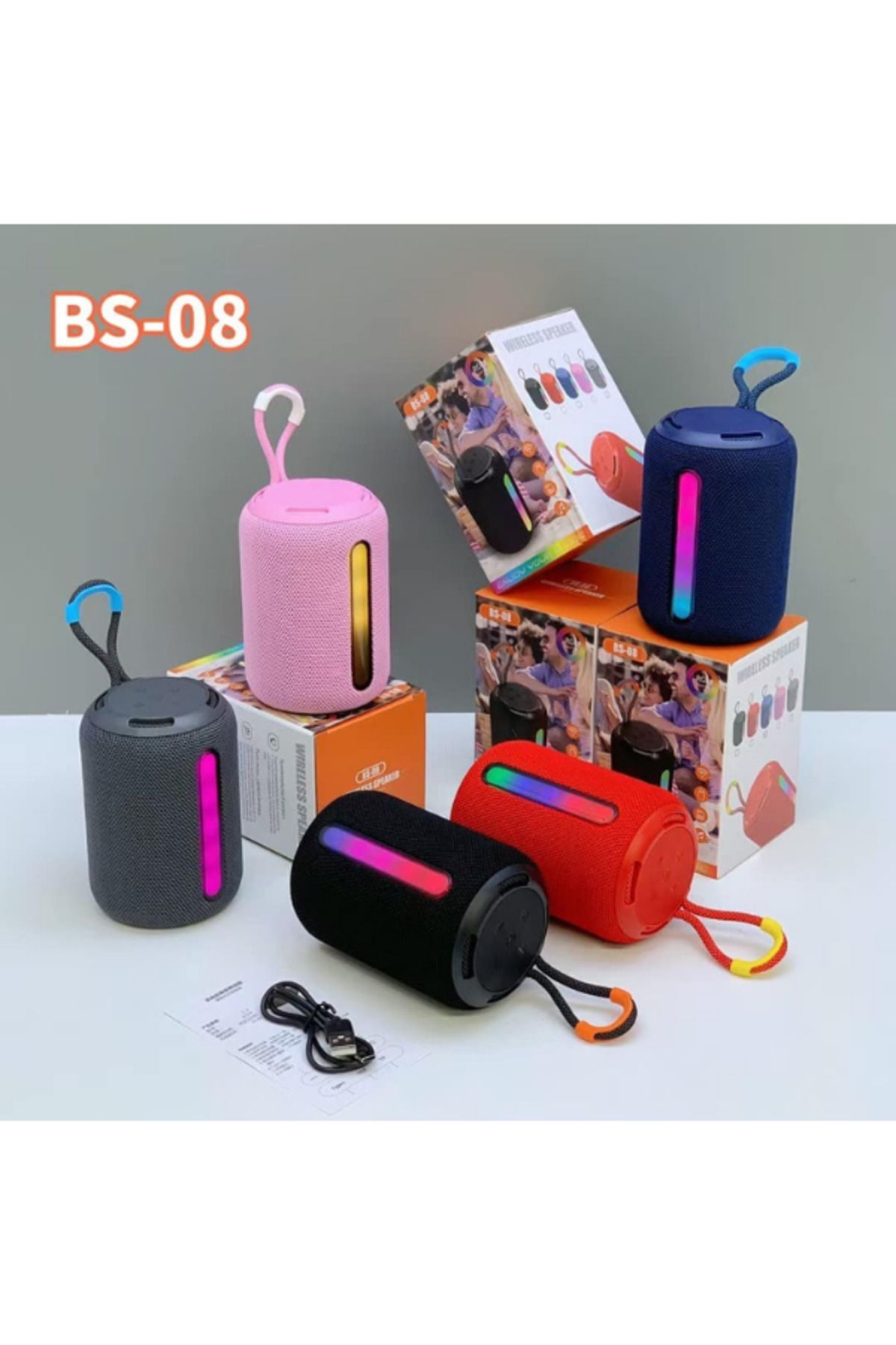 Maybax Taşınabilir Bluetooth Hoparlör TF Kart USB Bluetooth FM Radyo RGB Işık Tyoe-C Şarj Kablosuz Hoparlör