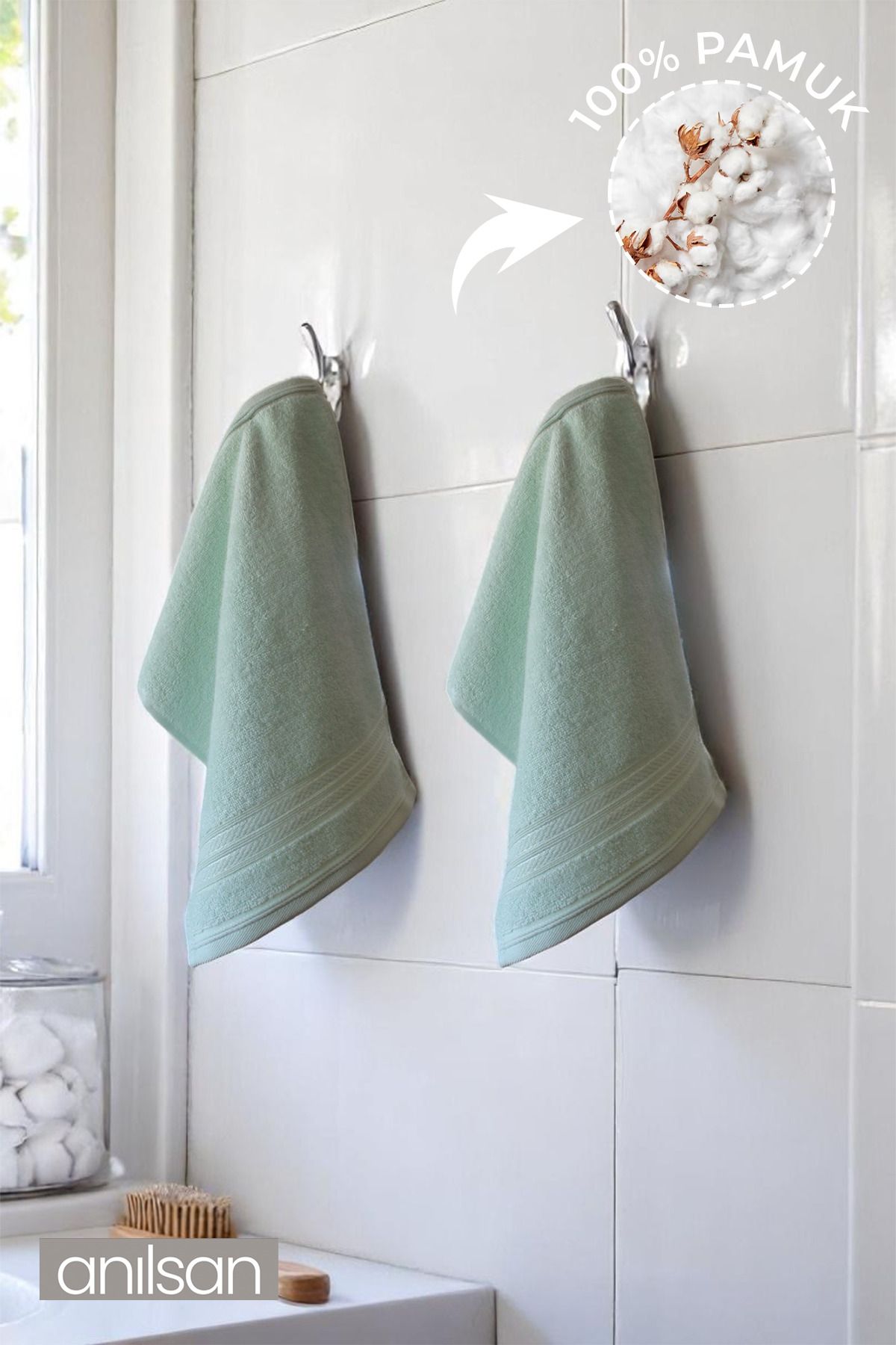 Anılsan 2'li Yeşil Mini Havlu 30x35 cm – Banyo Mutfak, Bebek Yüz El Havlusu