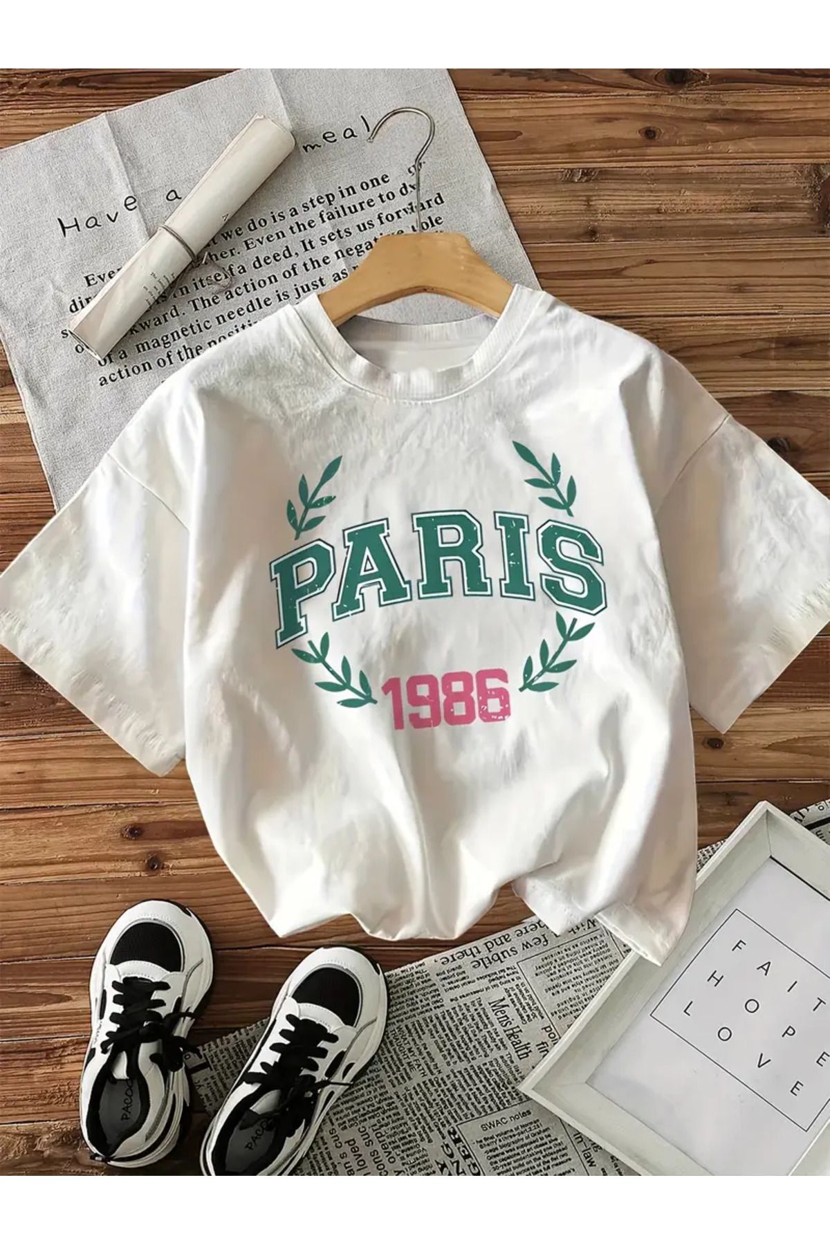 AEMİ Unisex Paris Baskılı %100 Pamuk Oversize T-shirt