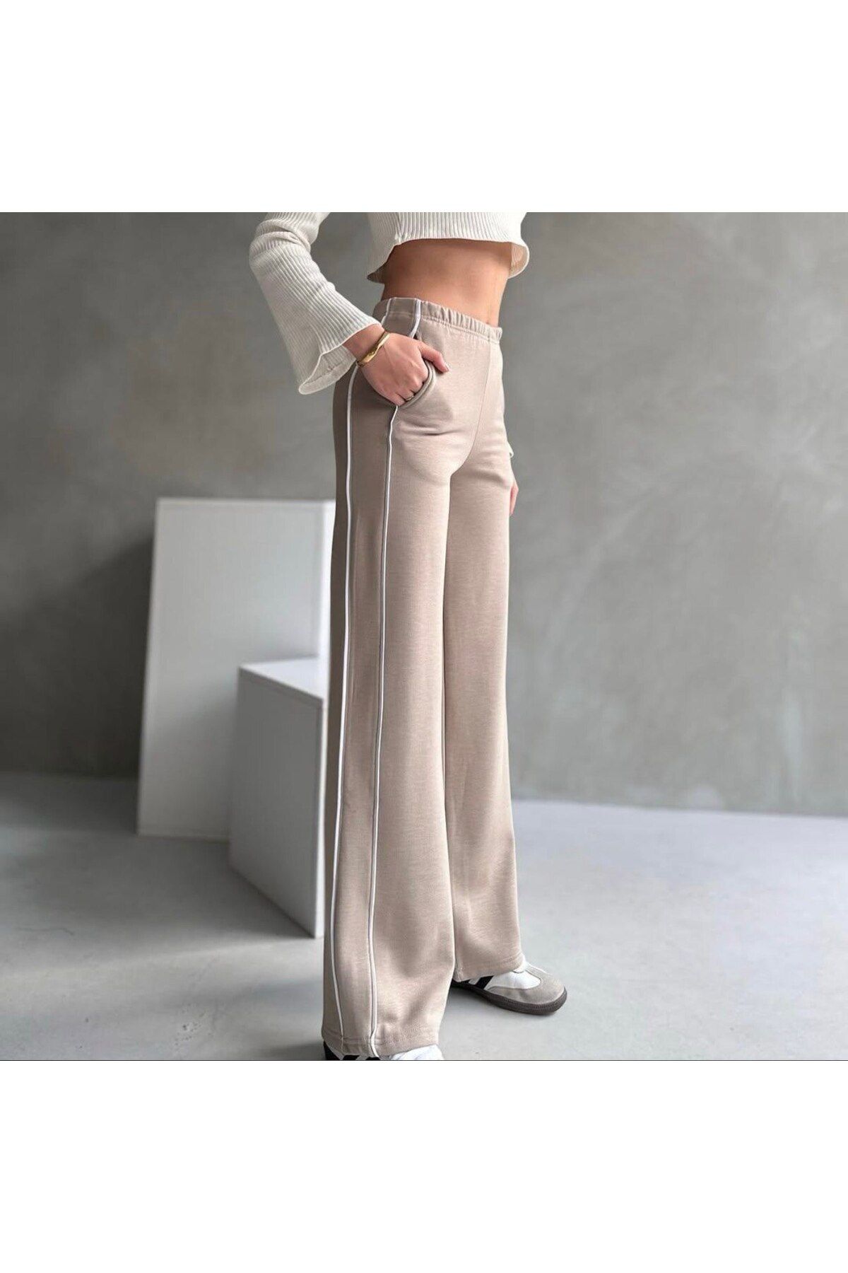 LİFERA Lifera Modal Kumaş Biyeli Eşofman Altı, Şerit Detaylı Pantalon