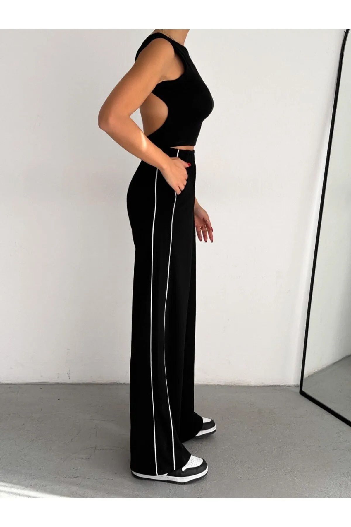 LİFERA Lifera Modal Kumaş Biyeli Eşofman Altı, Şerit Detaylı Pantalon