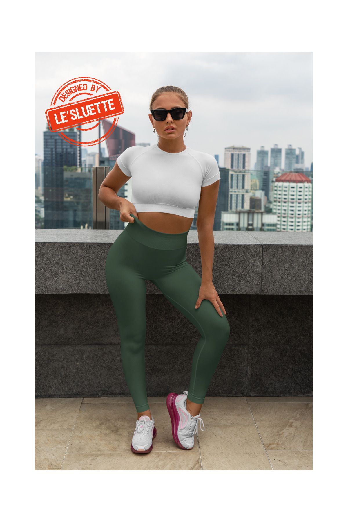 Le'sluette shadow of style Toparlayıcı Yüksek Bel Tayt Haki