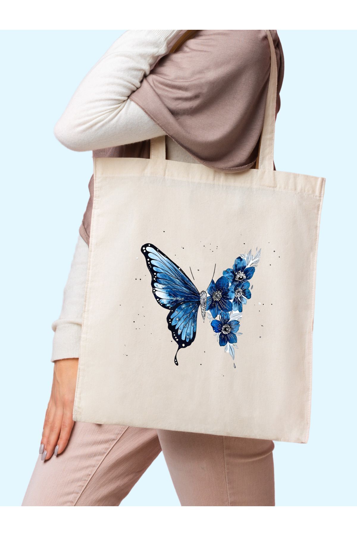 BİBANAPROMOSYON Butterfly Kelebek Tote Bag Bez Çanta