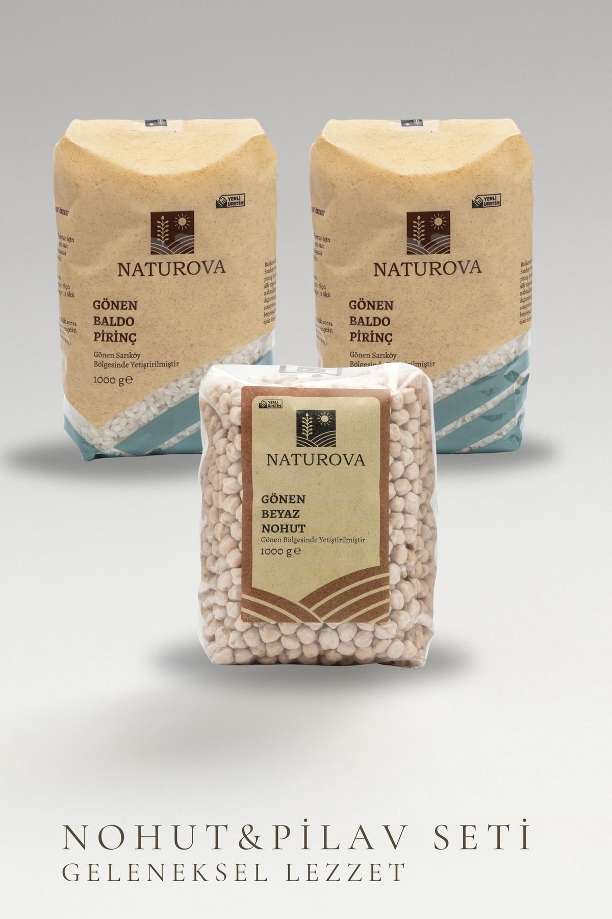 NATUROVA Nohut Pilav Seti, Gönen Baldo Pirinç 1 Kg Gönen Beyaz Nohut 1 Kg - Doğal Tarım, Yerli Tohum