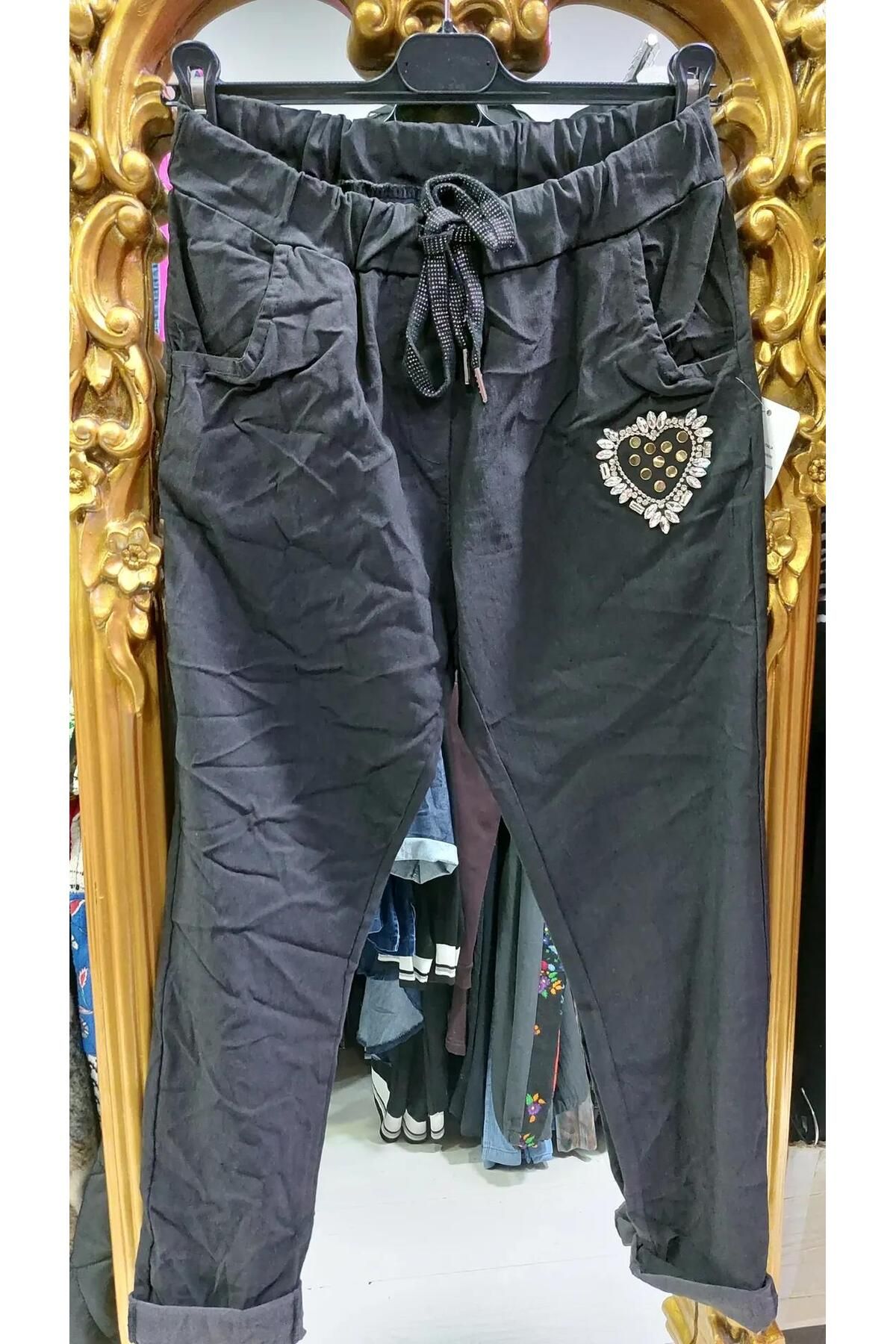 Butik Ayseba Kadın Kalpli Taşlı İtalyan Pantolon