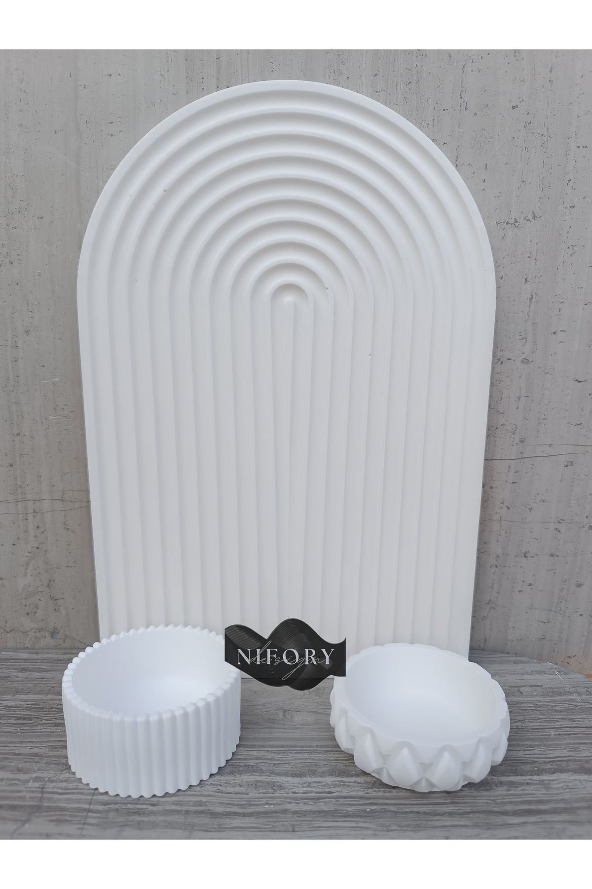 Nifory 520-N0206 Dekoratif Beton Sunum Aksesuar Set Beton Biblo Organizer Takımı Çok Amaçlı Dekoratif Set