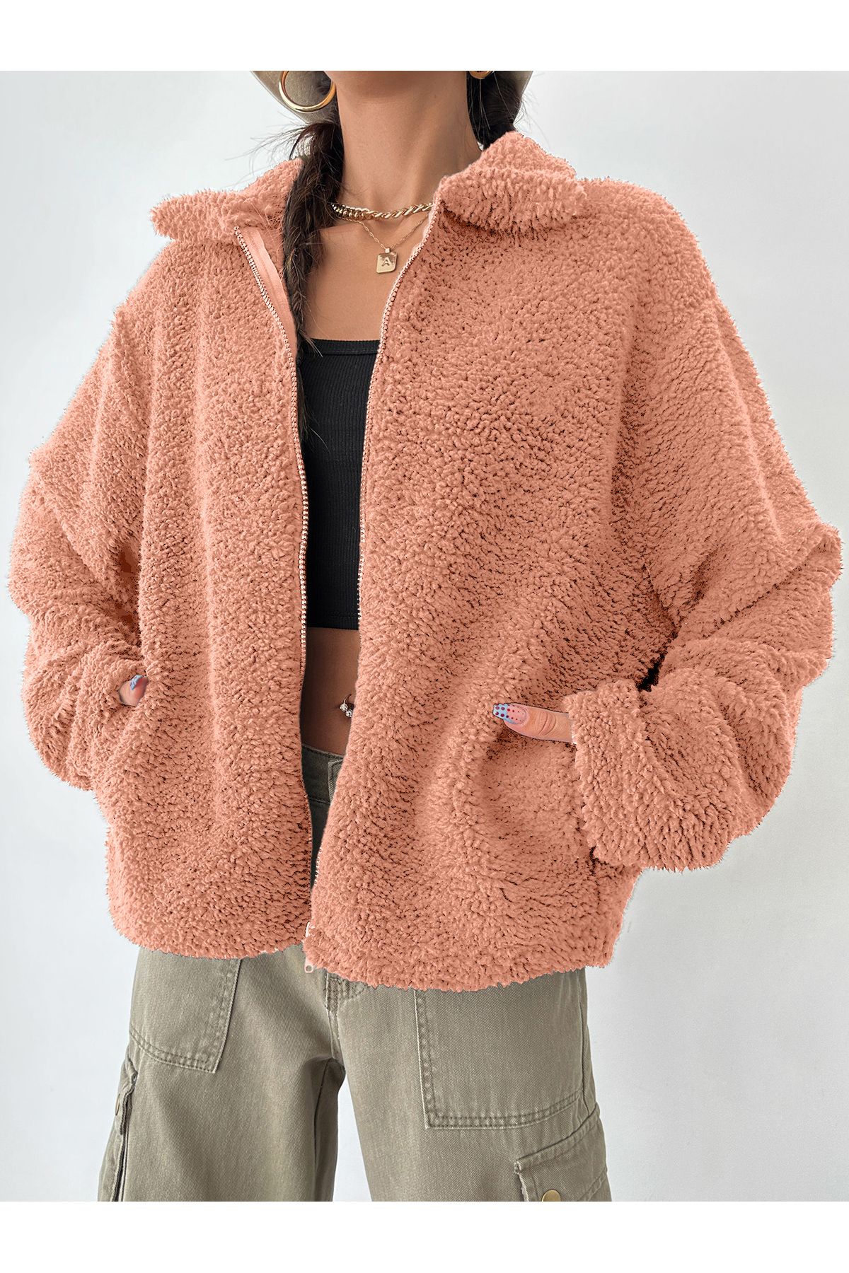 Purpleclo KADIN FERMUARLI PELUŞ TEDDY HIRKA