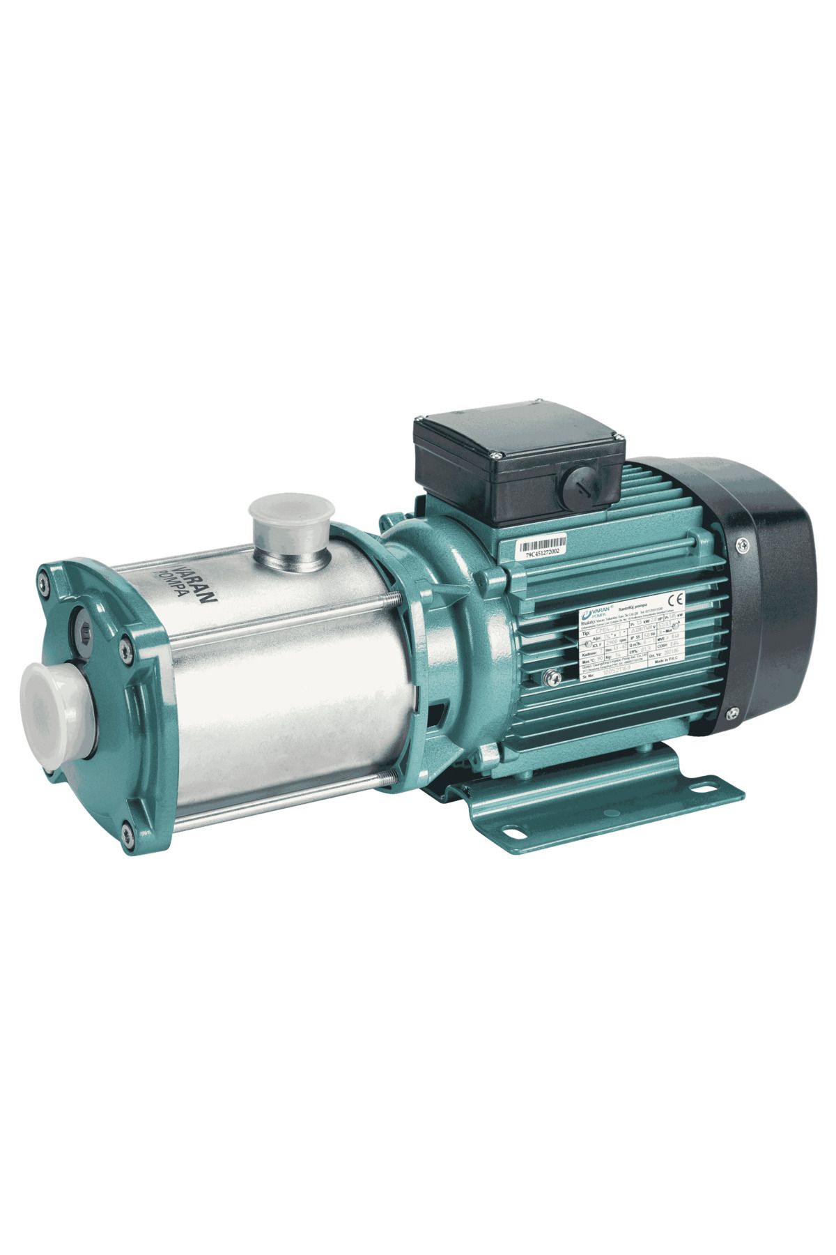 logipump Varan CMI 8-40T Kademeli Paslanmaz Santrifüj Pompa 3 HP / 2.2 kW, Trifaze 380 V, 68 Mss, 10 m3/h