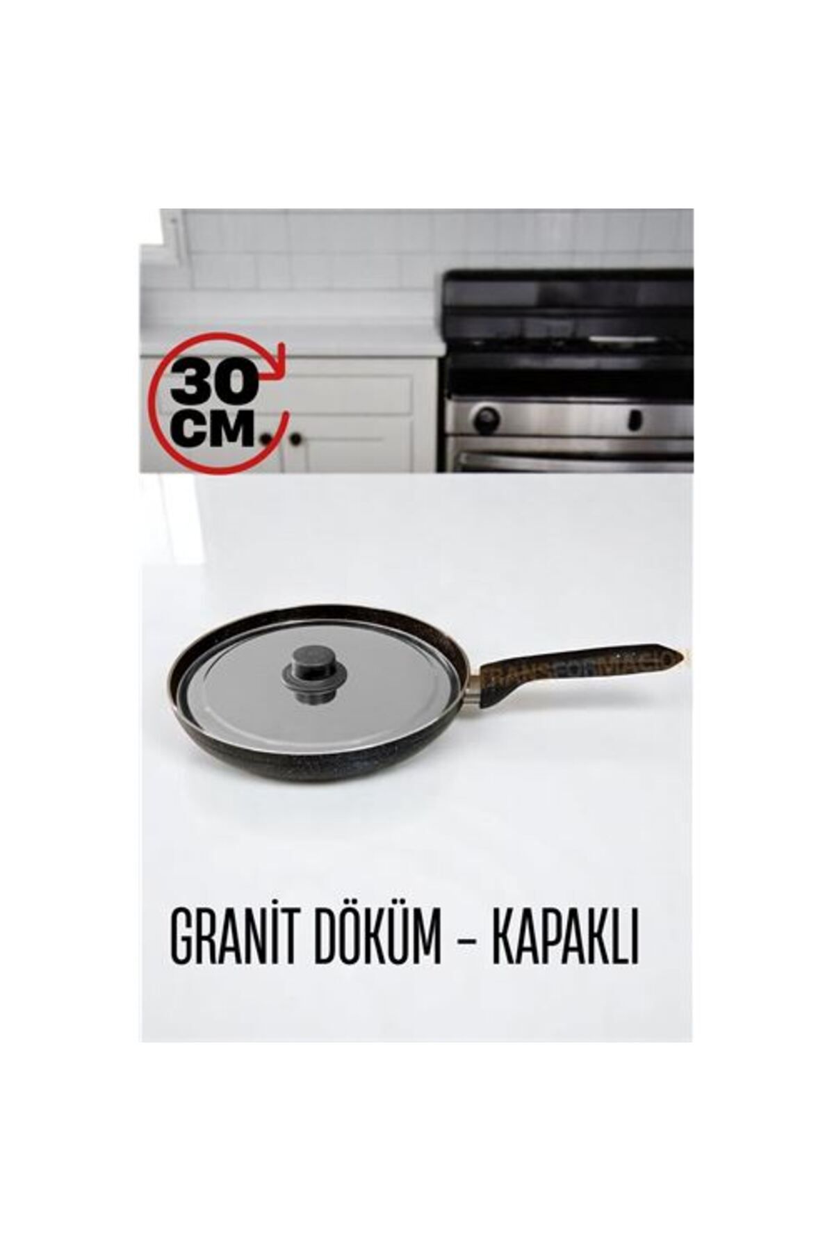 Findit Granit Döküm Tava Paslanmaz Çelik Kapaklı -Yapışmaz Taban 30 Cm