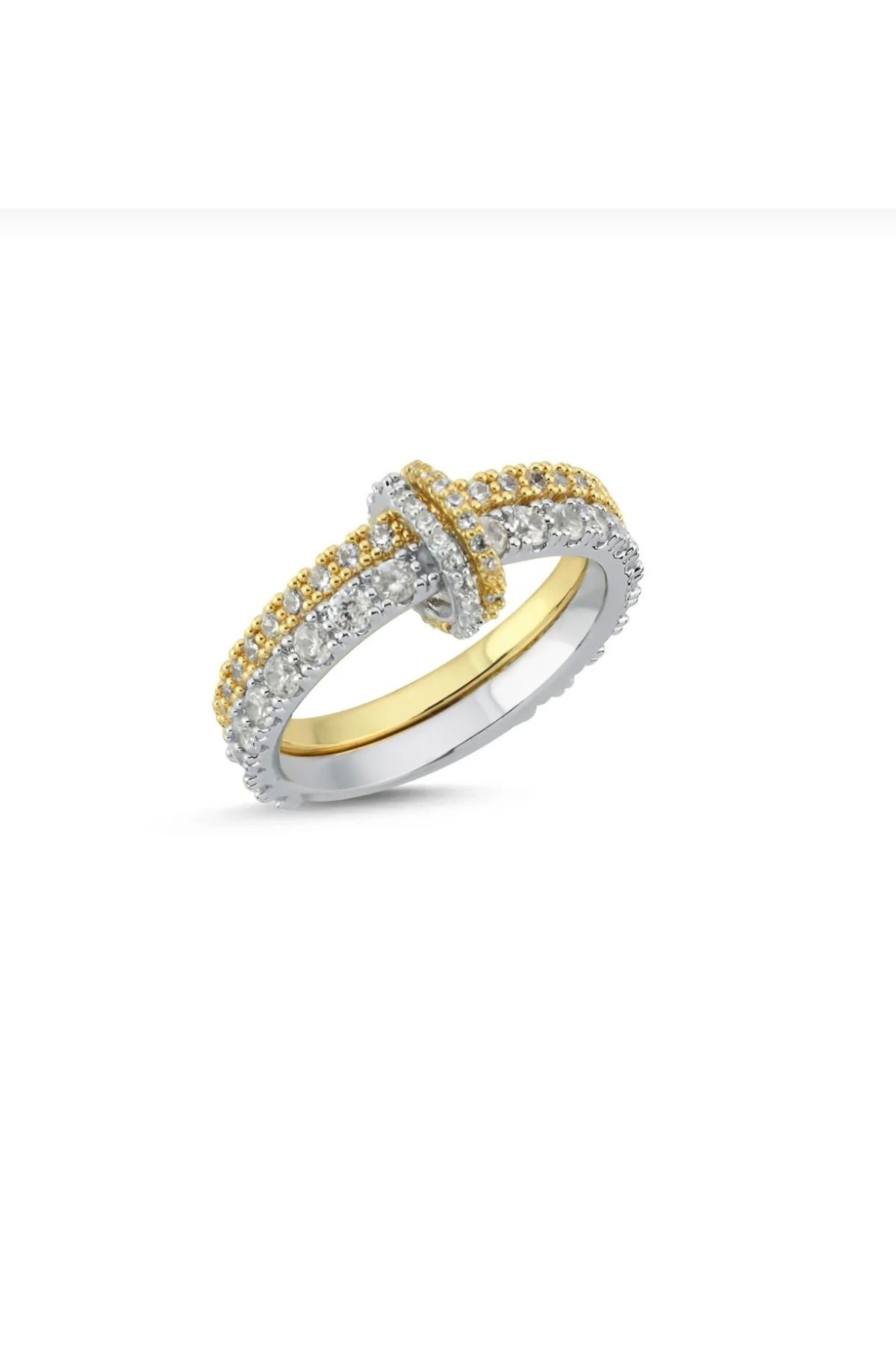 CT STONES Spinelli model zirkon taş detaylı 2li altın kaplama çelik yüzük