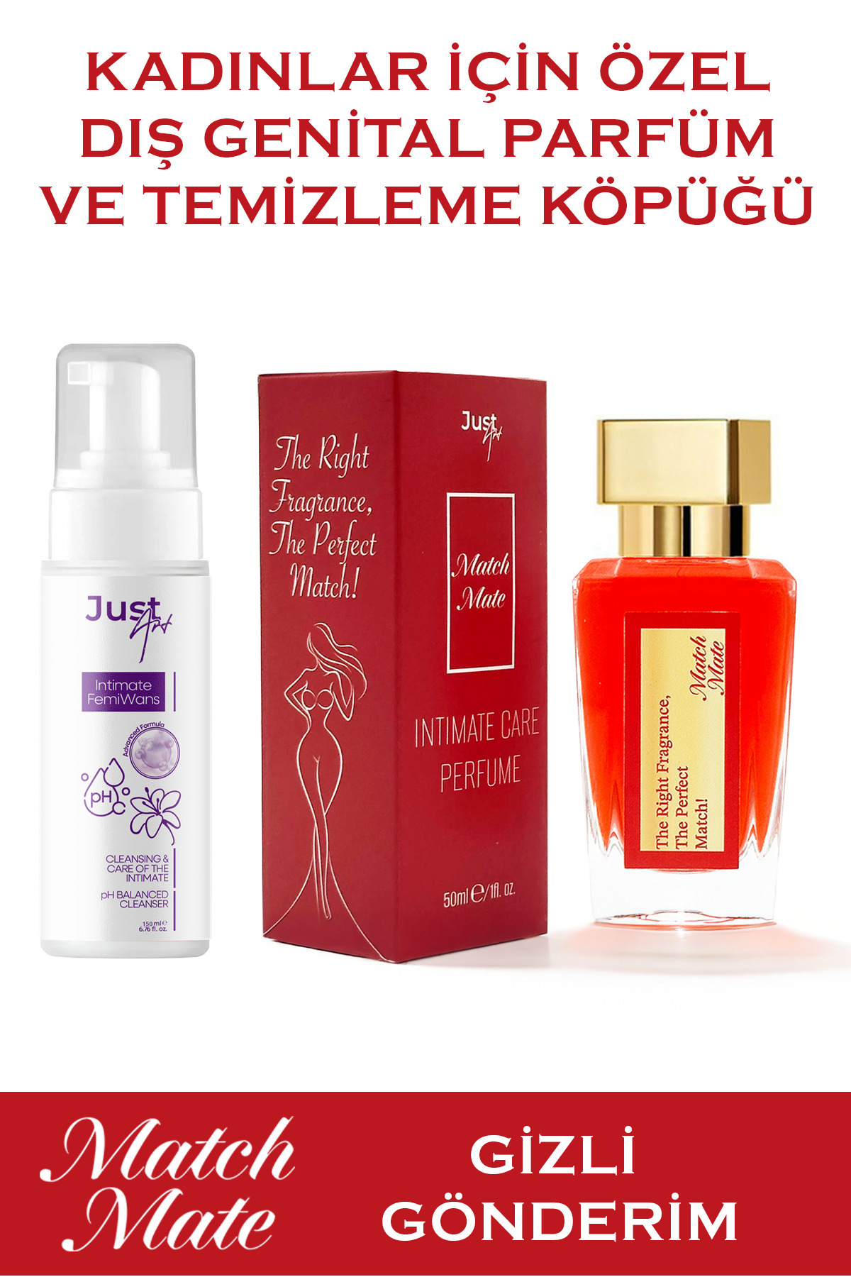 Just Art Match Mate Kadın Dış İntim Genital Bölge Parfümü ve Temizleme Jeli Koku Giderici Set