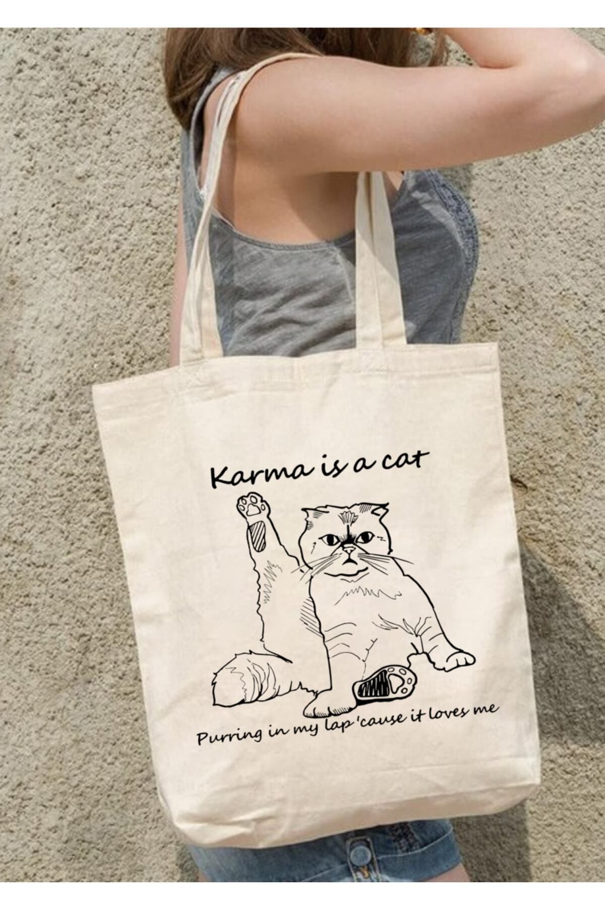 BİBANAPROMOSYON Karma Is A Cat Taylor Swift Tote Bag Bez Çanta