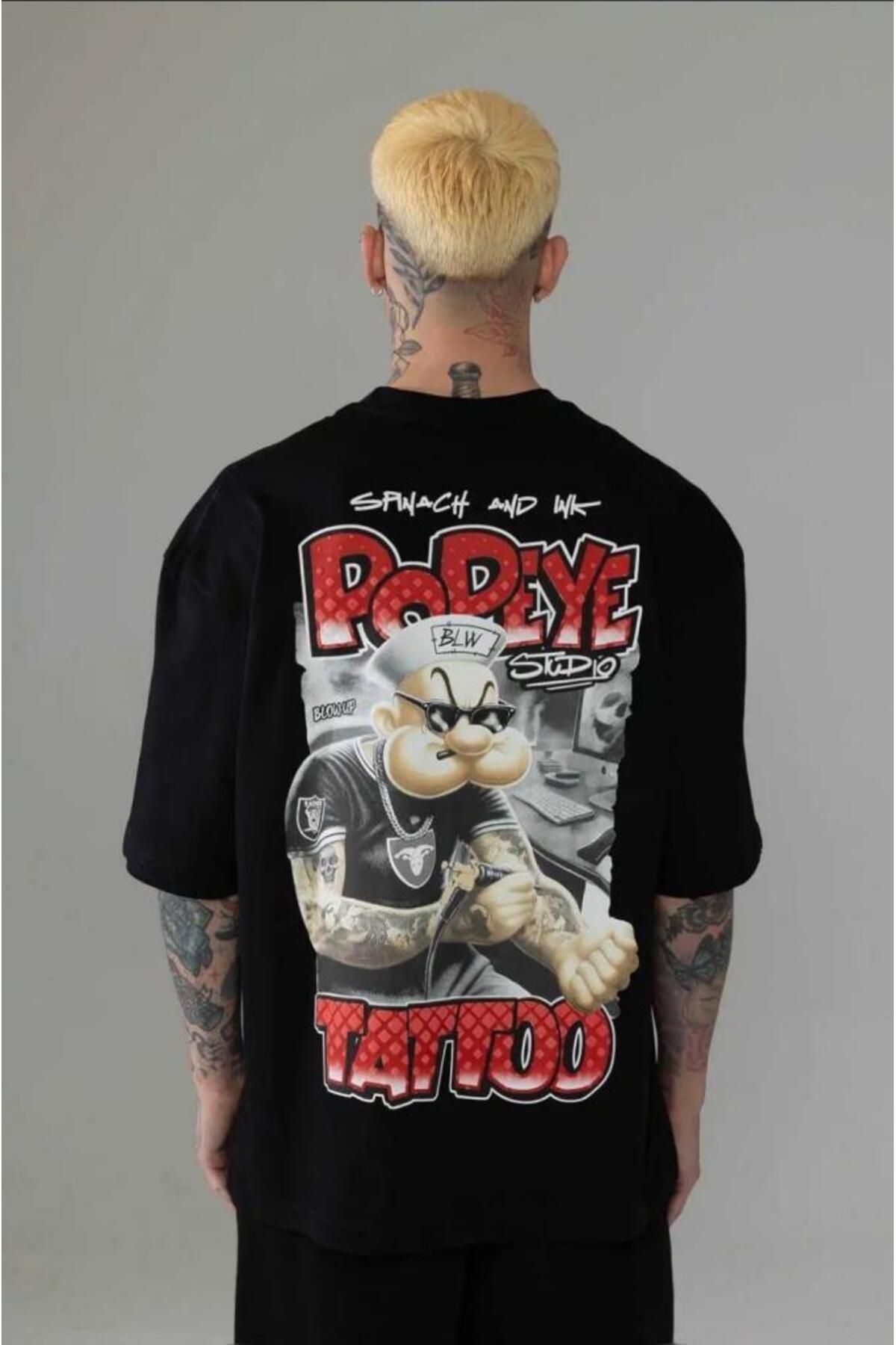 Ral Sport Unisex Oversize Popeye T-Shirt Siyah
