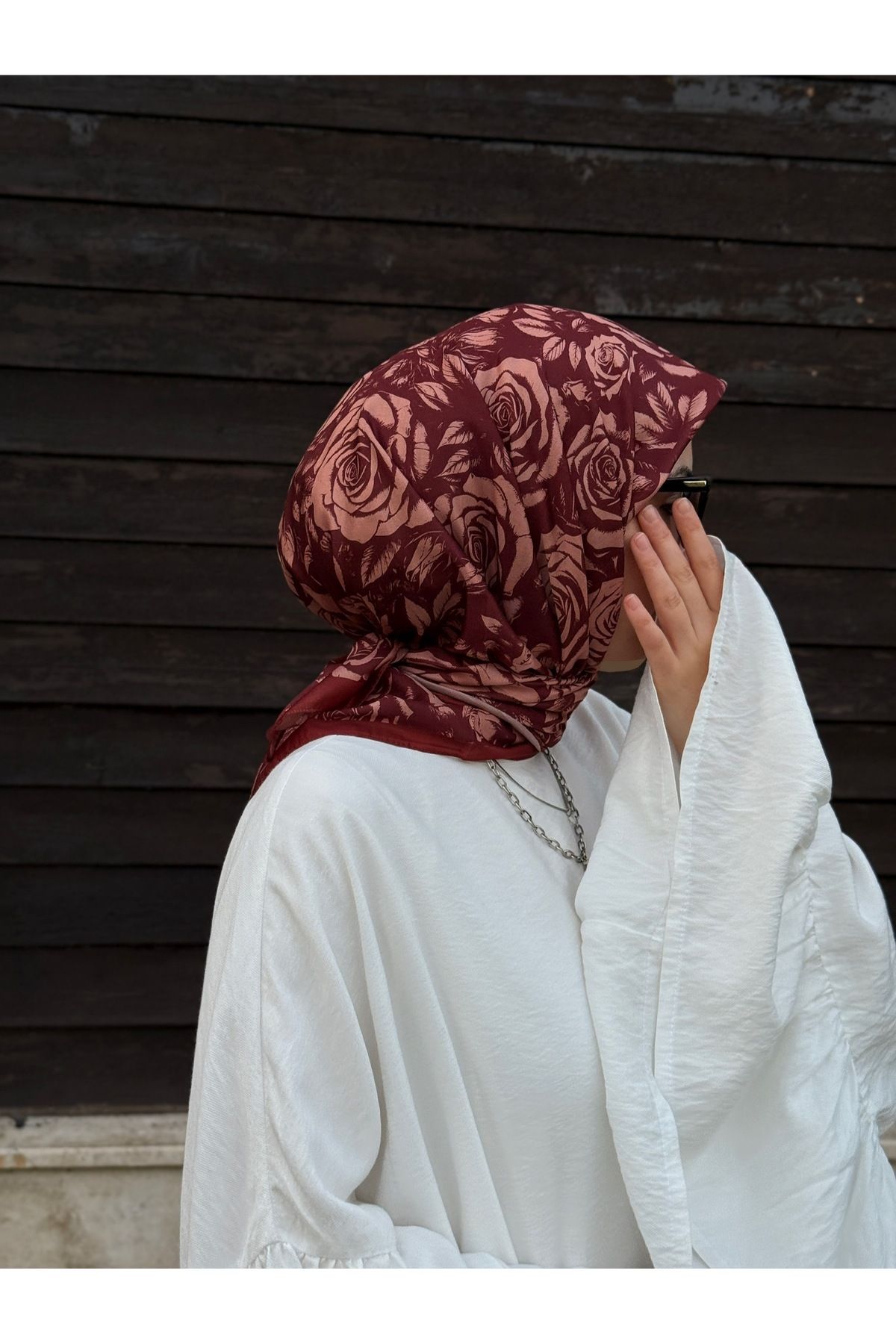 Qalortex Scarf Pamuklu Soft Roza Desen Eşarp-Kiremit
