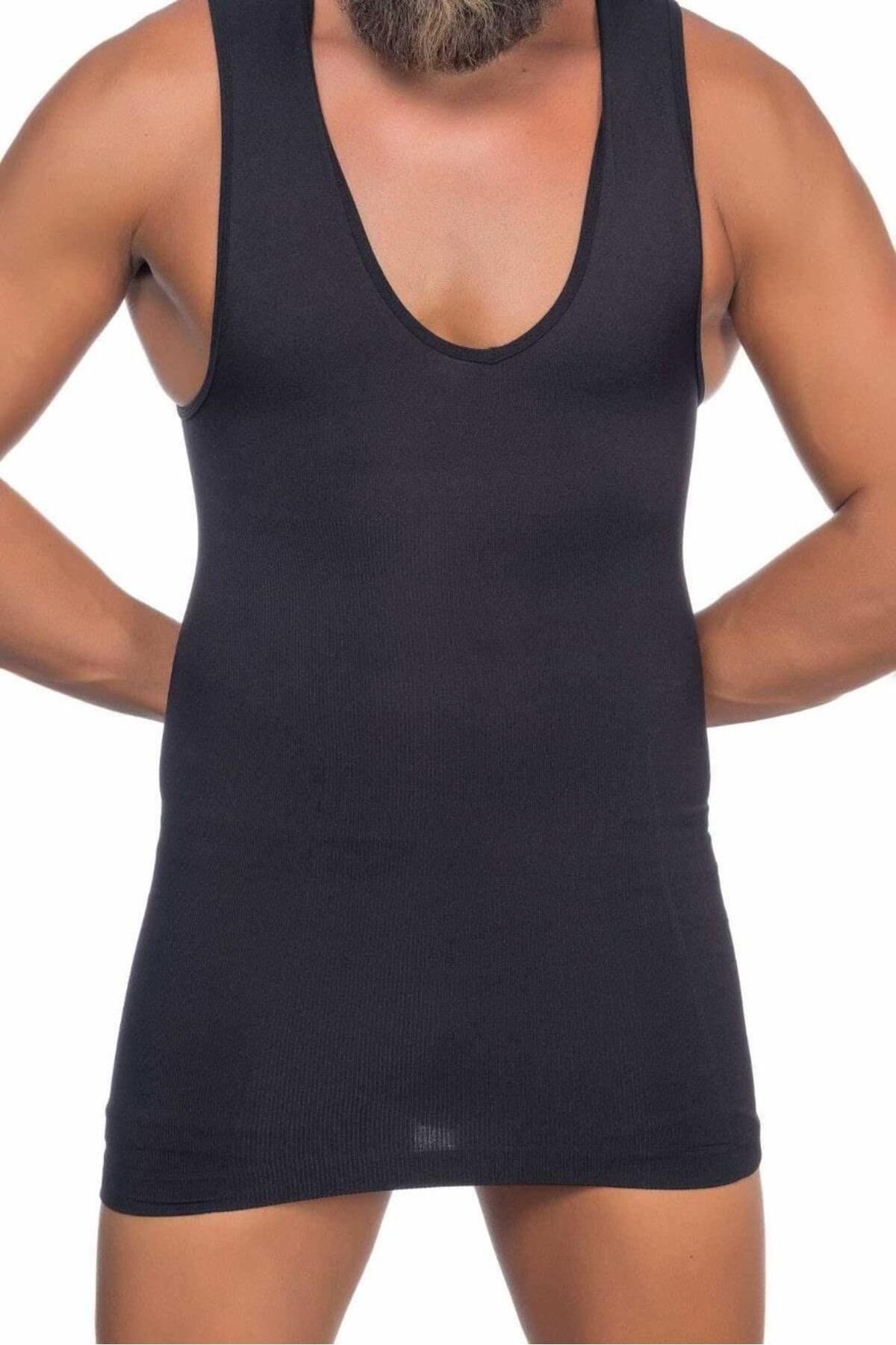 ASFSTORE SİYAH MI Emay E1003 V Yaka Erkek Korse Atlet
