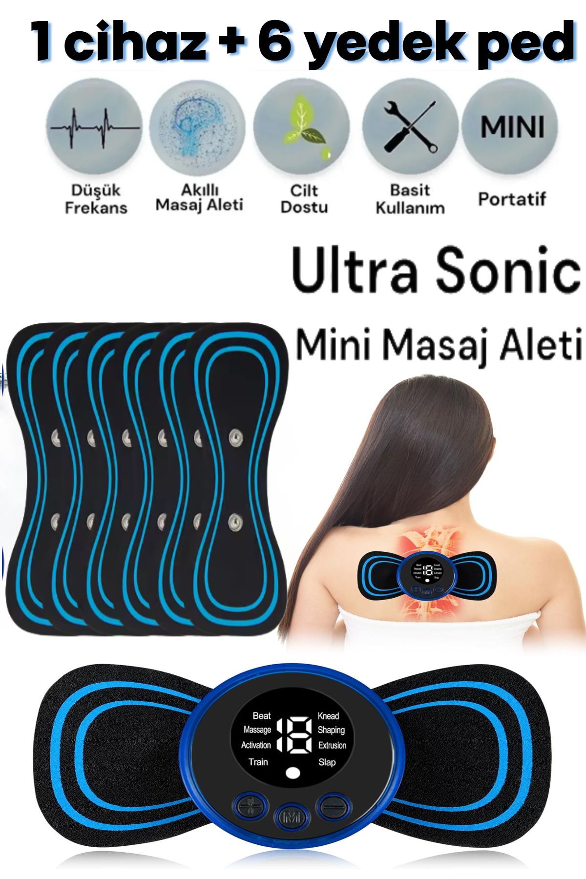 ESENLİWE Ultrasonıc Mini Masaj Aleti 1 Cihaz 6 Yedek Ped Özel Set