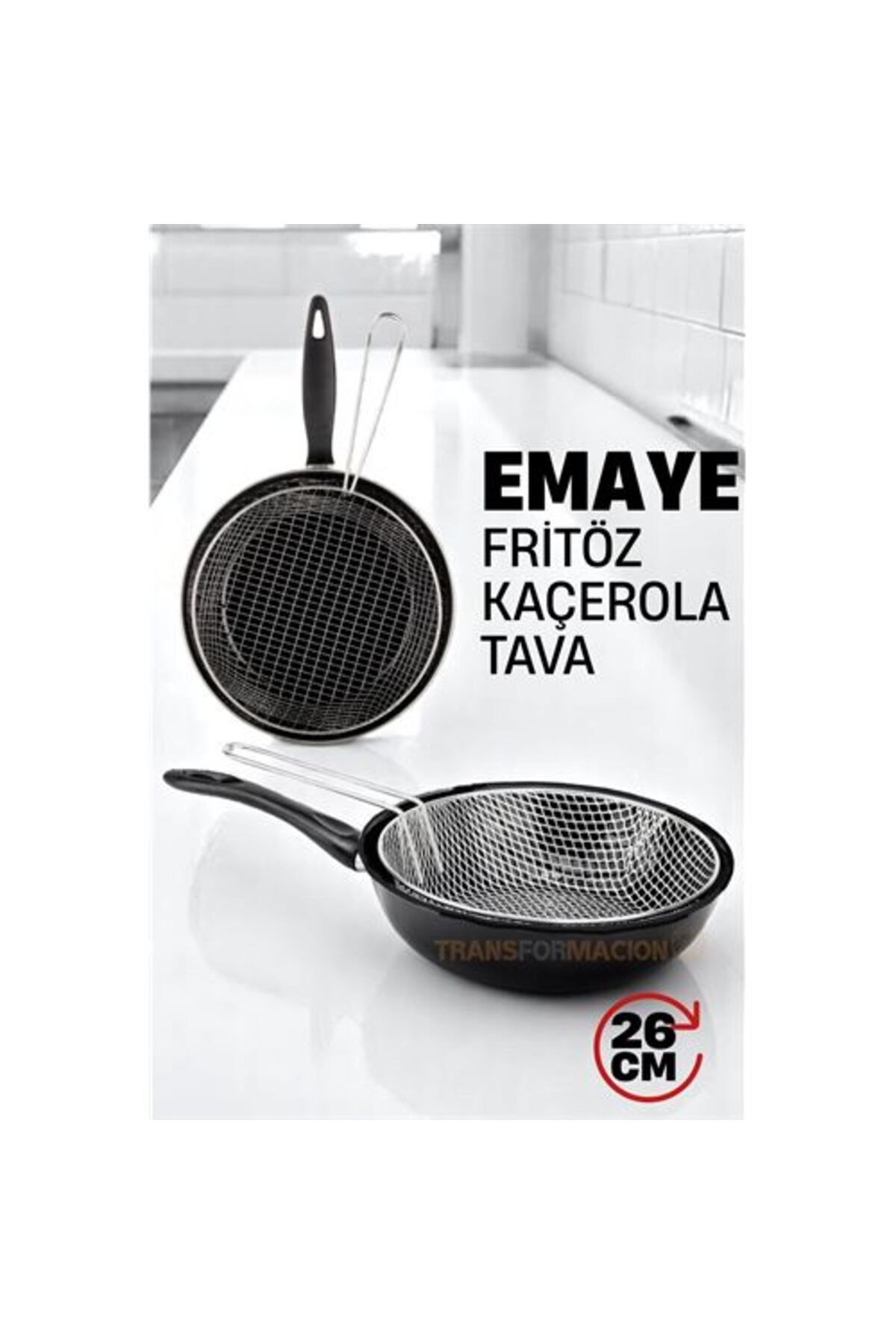 Findit Fritözlü Emaye Kızartma Tavası- Kızartma Kaçerola Multi Kullanım 26 CM