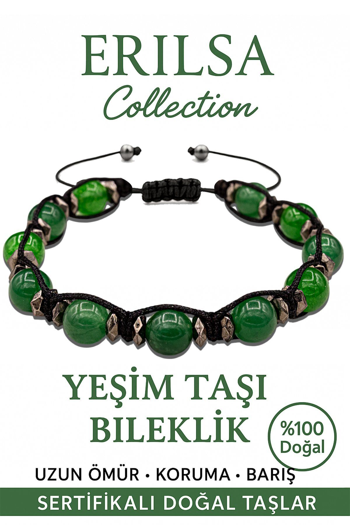 Erilsa Sertifikalı Terahertz & Fasetli Yeşim Taşı Bileklik – Huzur ve Koruyucu Enerji