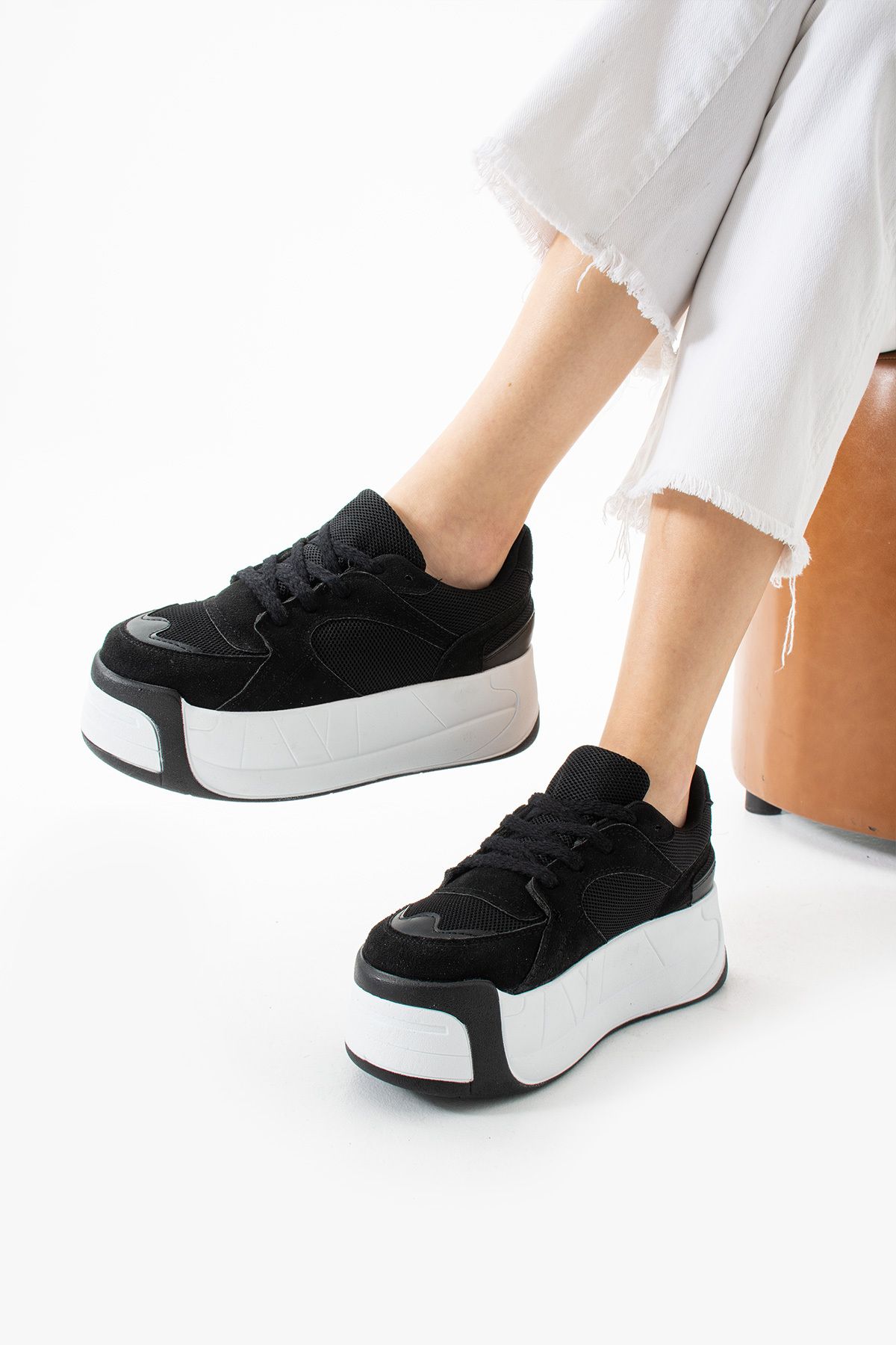 TexFoot Kadın Yüksek Dolgu Platform Taban Air Mesh Örme Memory Foam İç Taban Sneaker Spor Ayakkabı