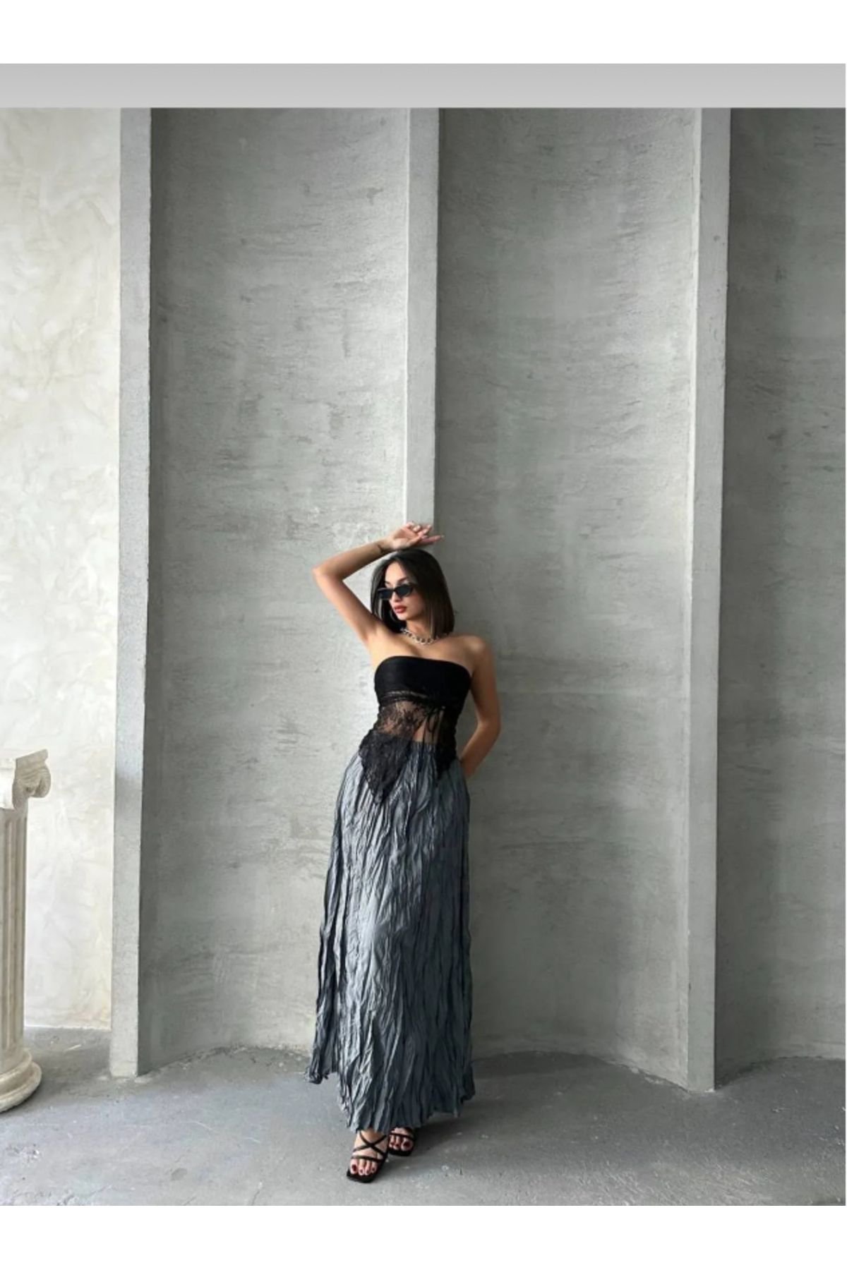 MODA NUR Pileli Kırışık Kumaşlı Crush Etek