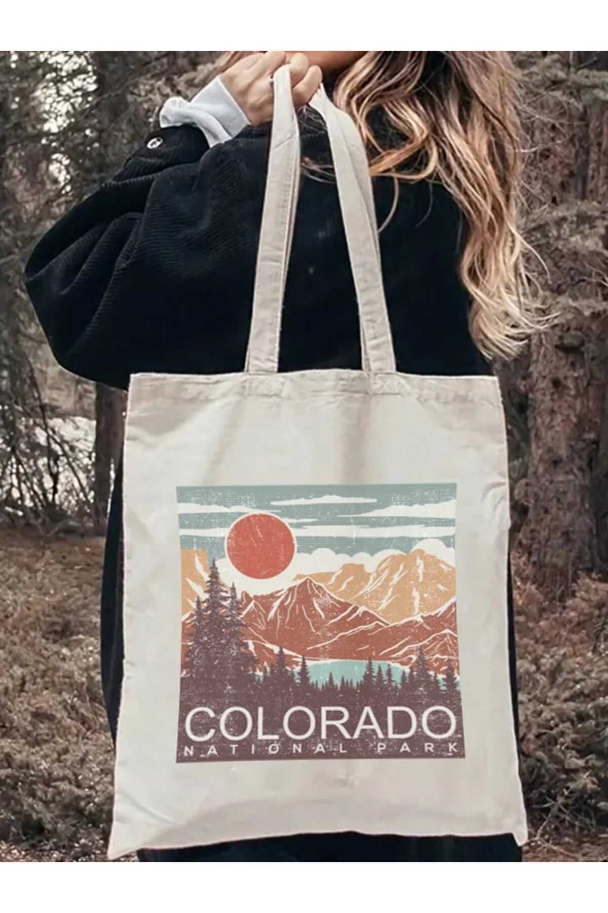 BİBANAPROMOSYON Colorado Tasarım Milli Park Kitap Çantası, Tote Bag, Bez Çanta, Alışveriş Çantası