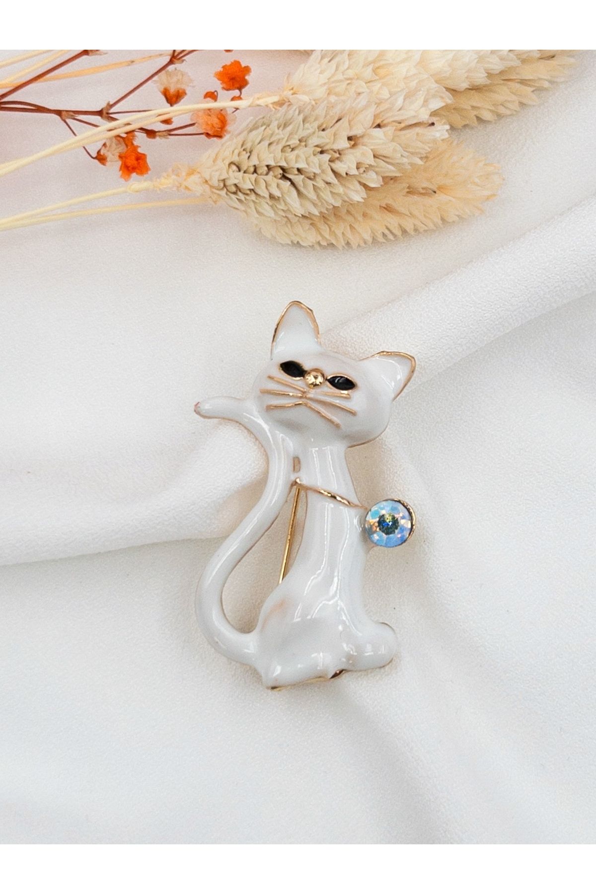 Siya Silver Zirkon Taşlı Kedi Broş