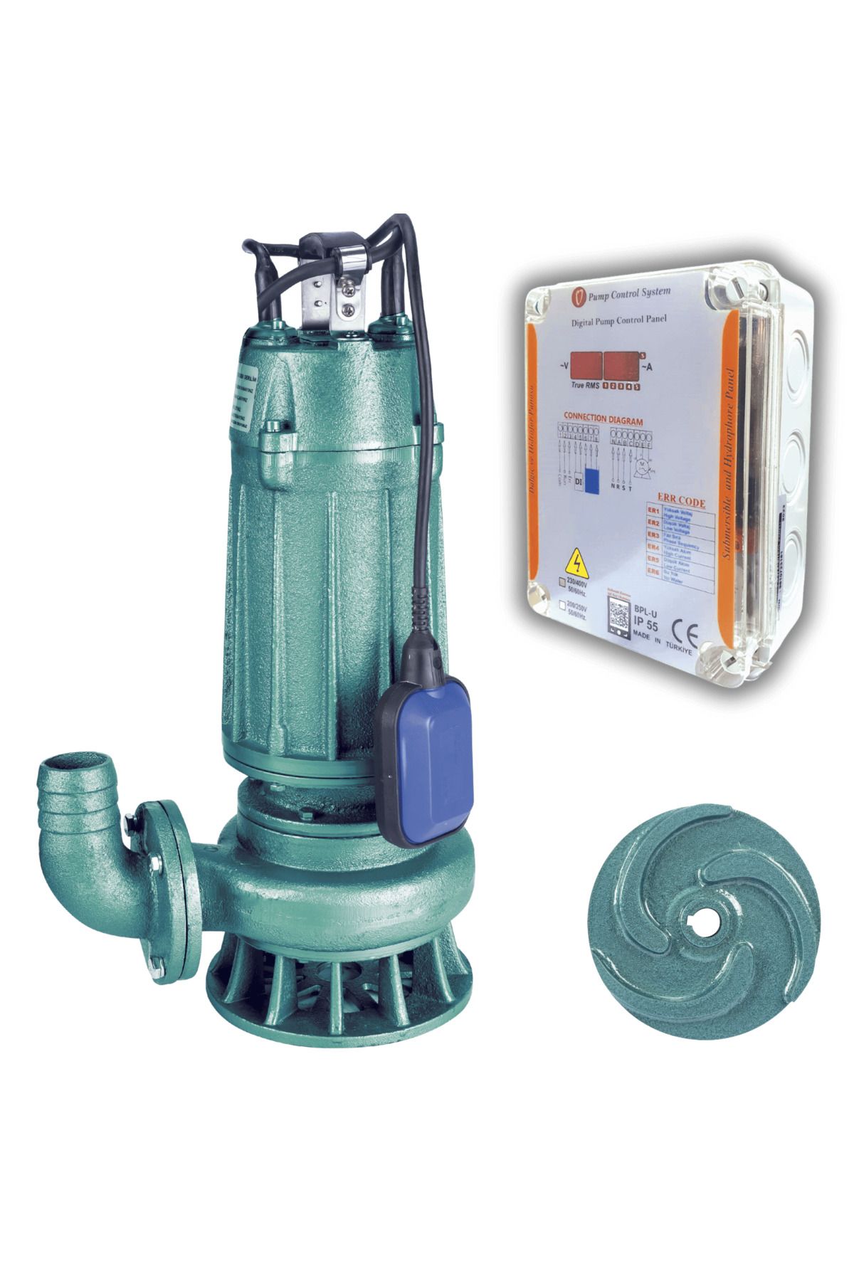 logipump Varan WQD 7-15-1.1F Açık Çarklı KORUMA PANOLU Foseptik Dalgıç Pompa 1.5 HP / 1.1 kW, Monofaze 220 V