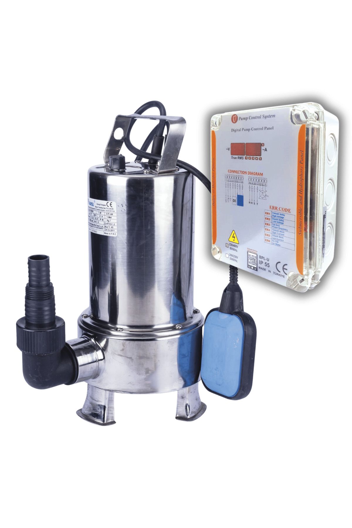 logipump Varan QDS 750DW-SS Paslanmaz KORUMA PANOLU Pis Su Dalgıç Pompa 1 HP/ 0.75 kW, Monofaze 220 V, 10 Mss