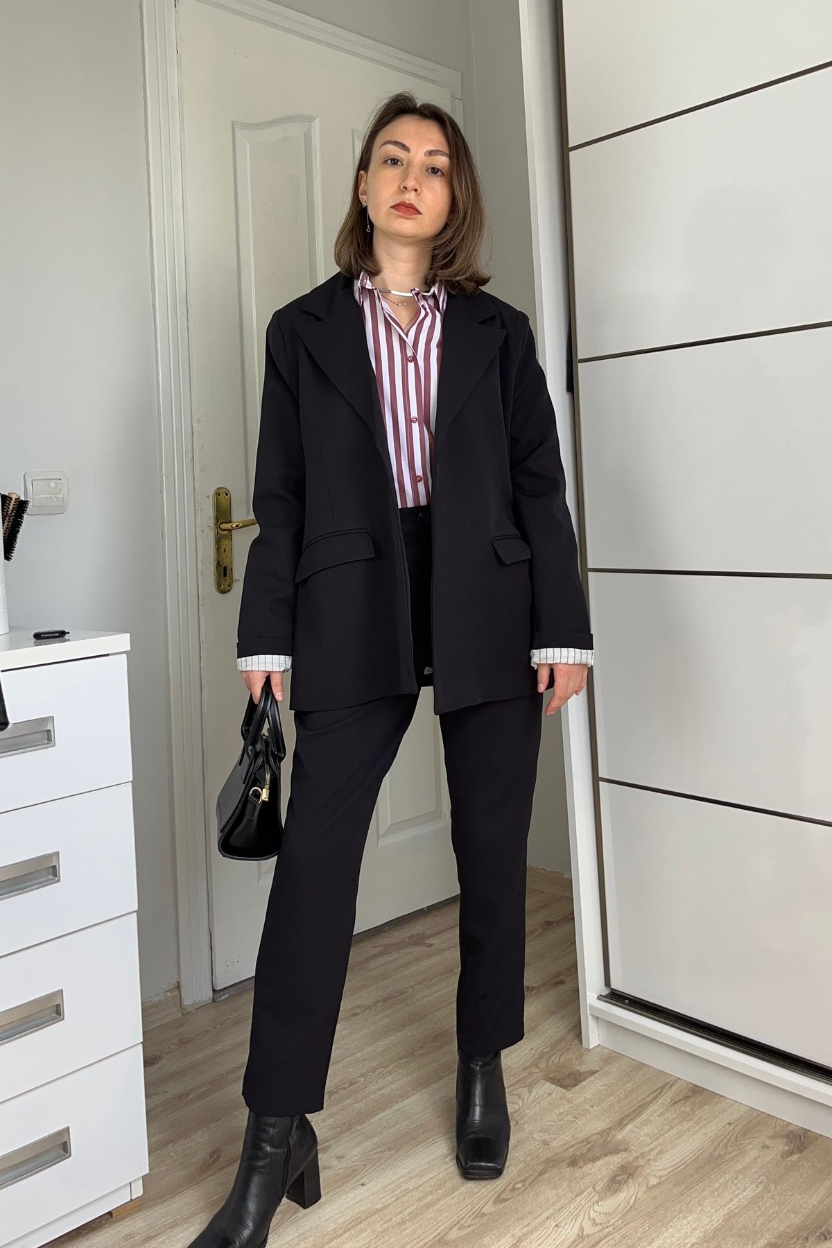 Gökcan Butik Siyah Ceket Pantolon Ofis Takım