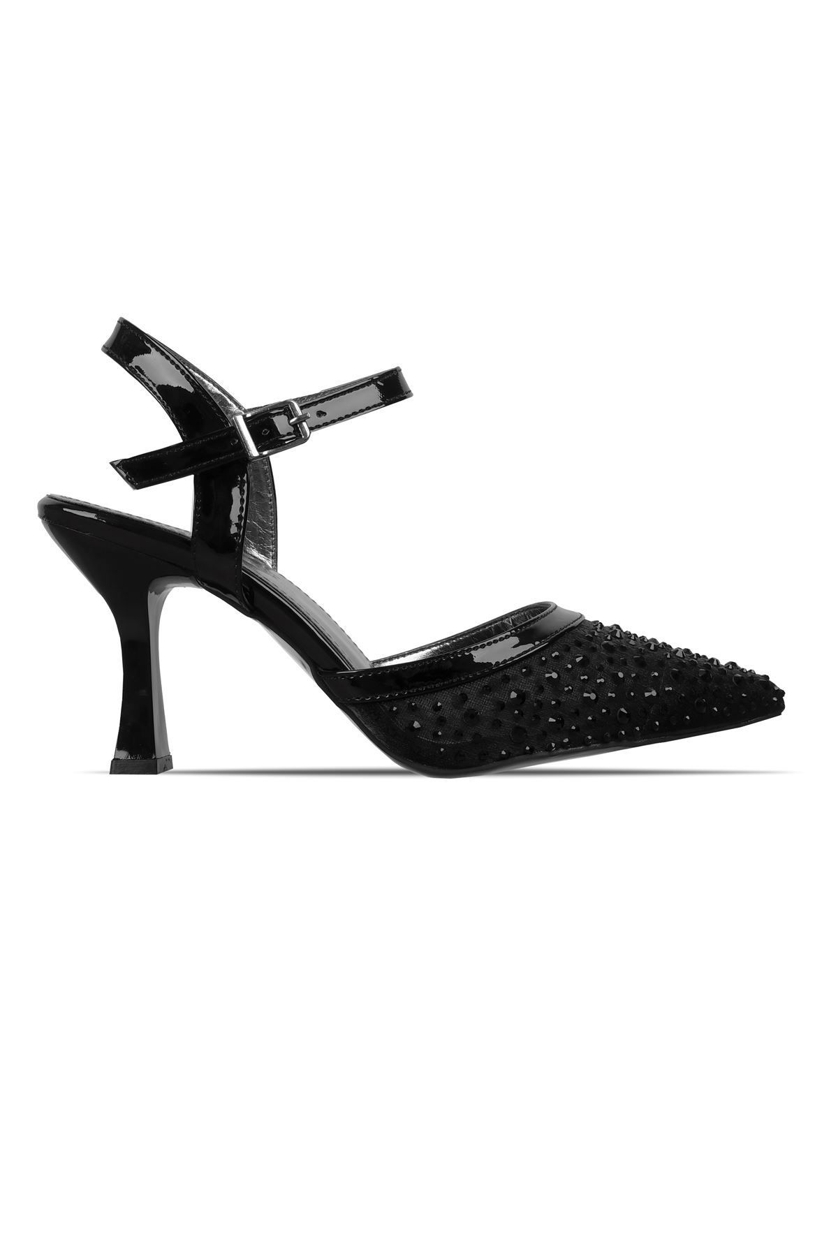 Lal Shoes & Bags Edan Kadın Sivri Burunlu Parlak Boncuk Detaylı Topuklu Ayakkabı-siyah