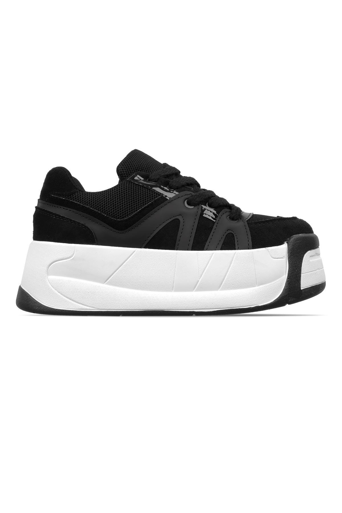 Lal Shoes & Bags Dayye Kadın Yüksek Topuklu Bağcıklı Spor Ayakkabı-siyah