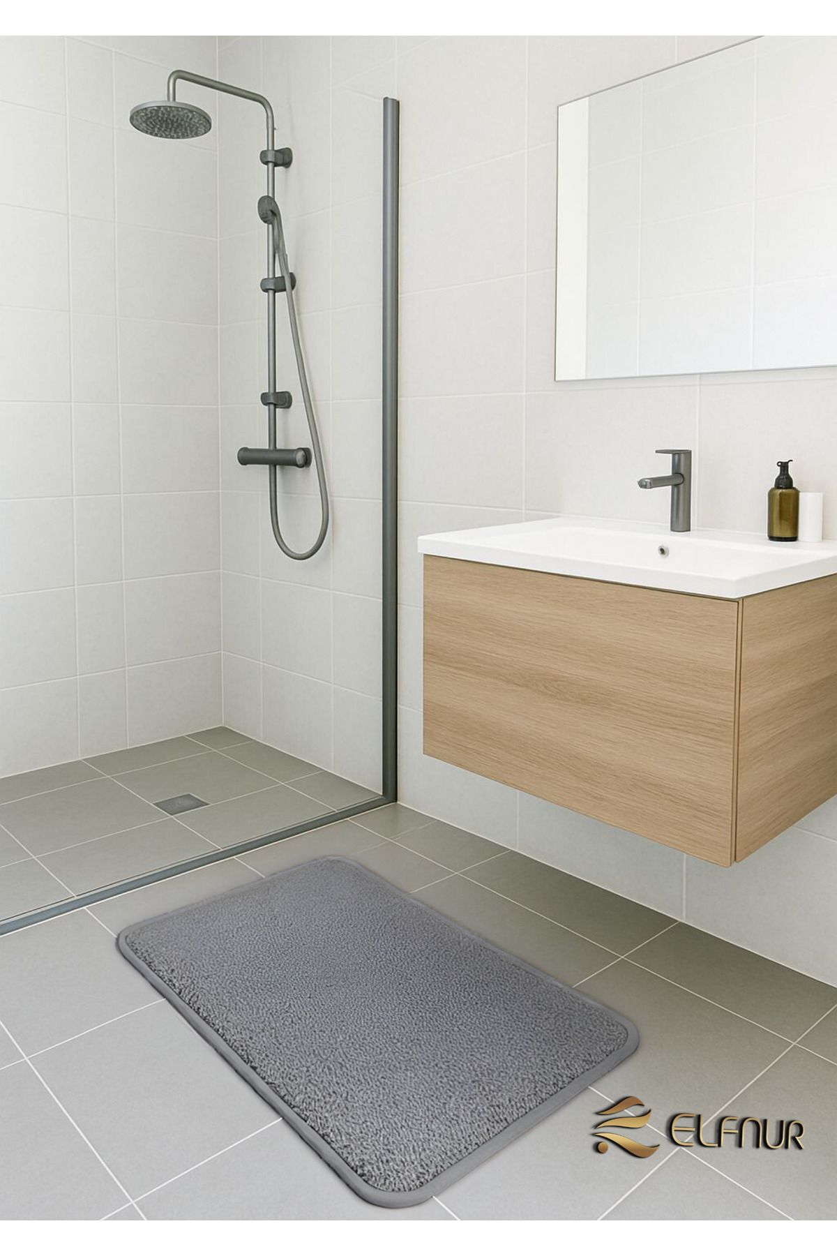 elfnur 1 Adet ) 40*60 CM Şık Tasarım Banyo Paspası Kaymaz Tabanlı Su Emici Yapı Kare