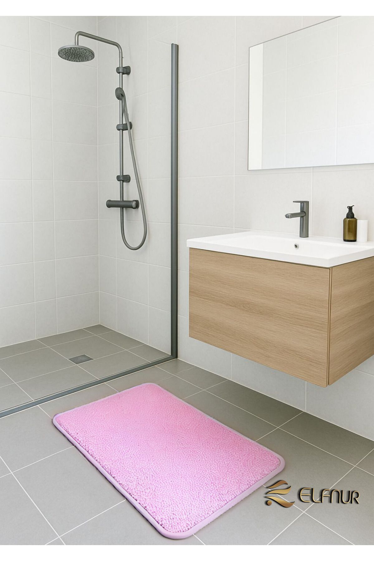 elfnur 1 Adet ) 40*60 CM Şık Tasarım Banyo Paspası Kaymaz Tabanlı Su Emici Yapı Kare