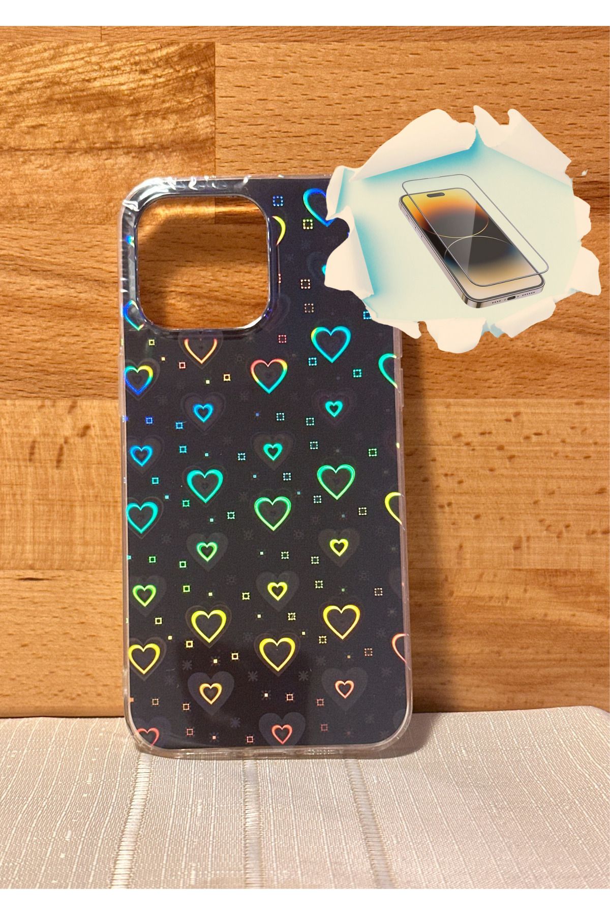 CNL iPhone 15 Pro Max Uyumlu Hologramlı Darbe Emici Kılıf - Kırılmaz Cam Hediyeli