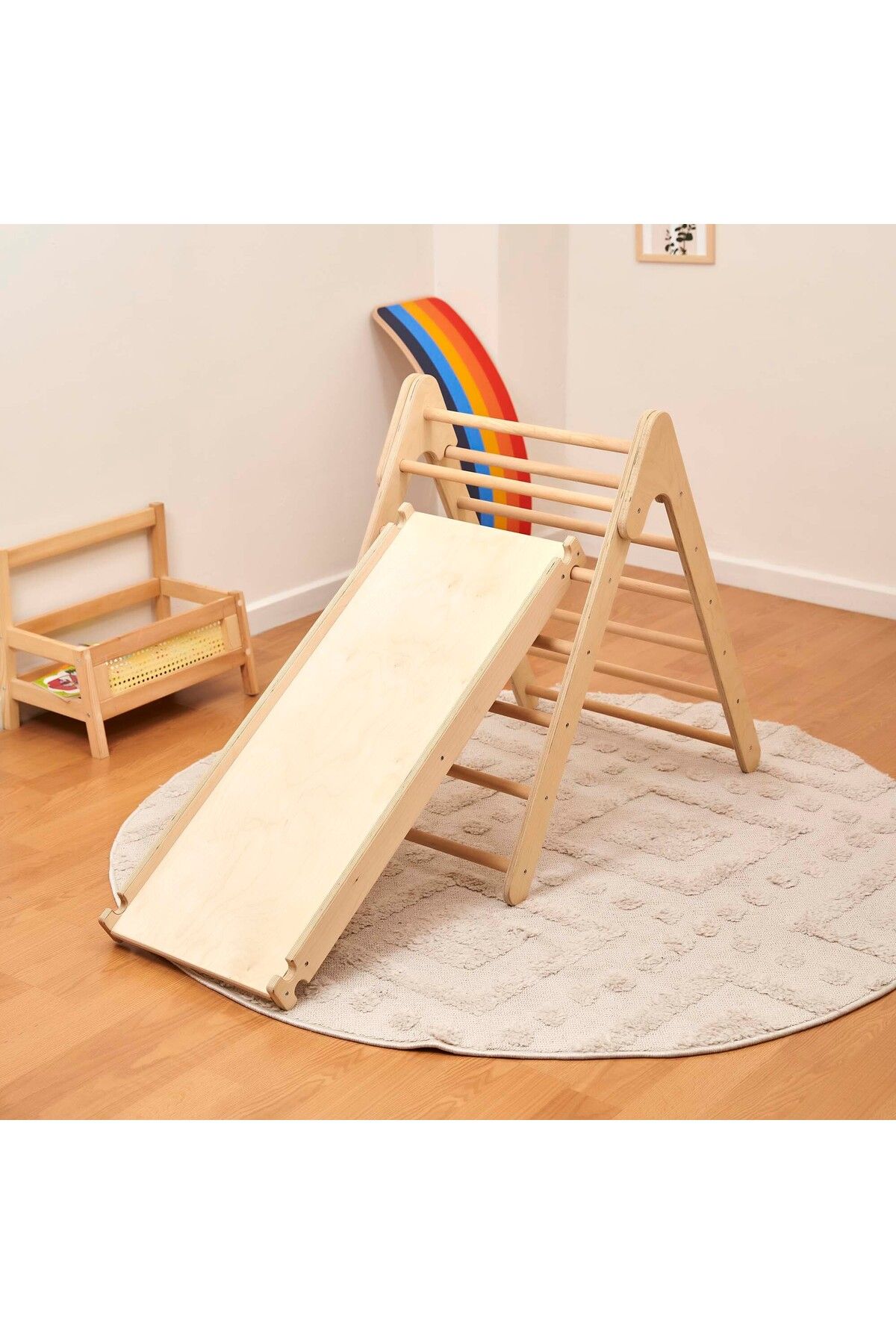 Monti Mania Montessori Pikler Üçgeni+Kaydırak, Tırmanma Merdiveni ve Kaydırak Rampası, Gelişim Oyuncağı 2'li Set
