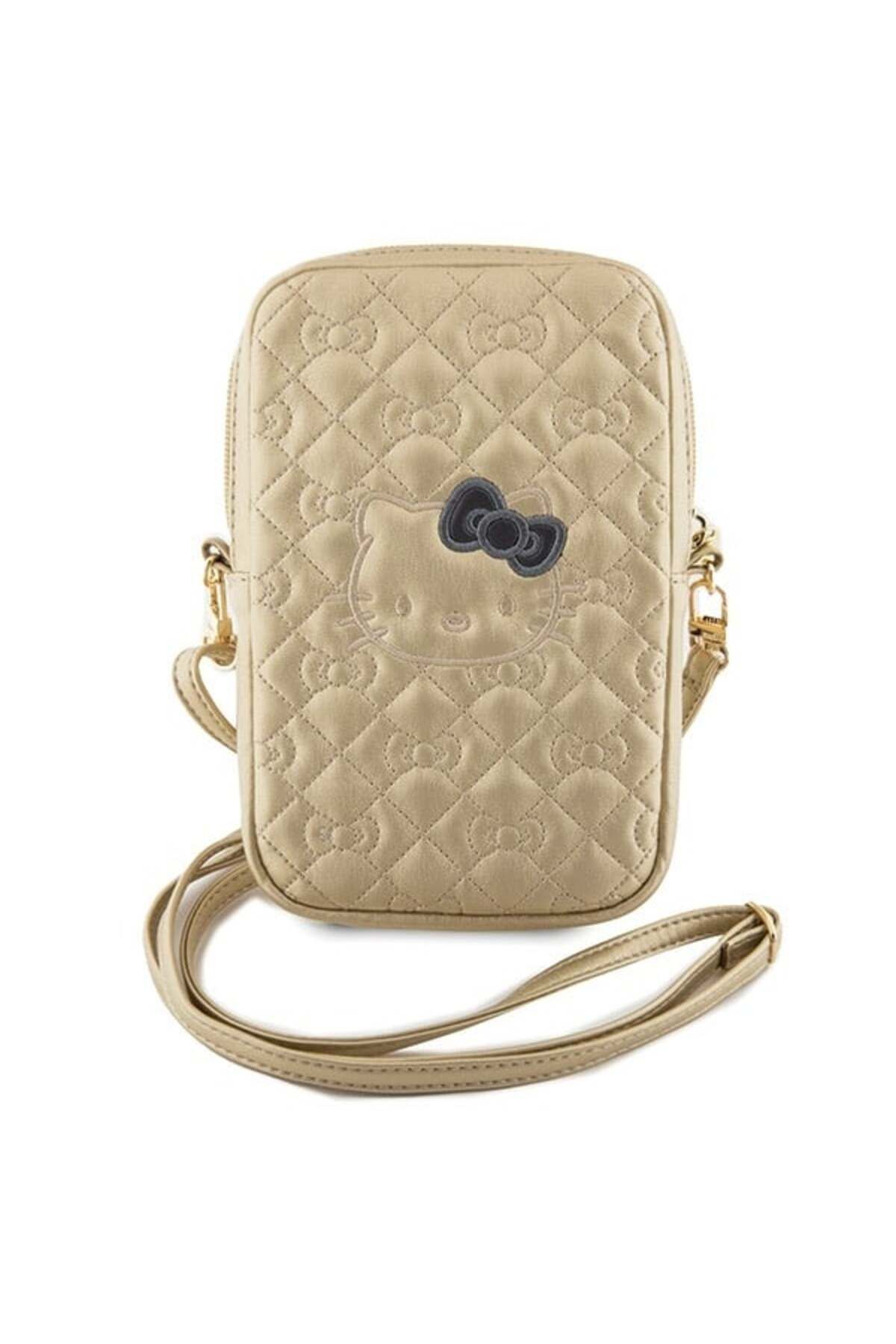 Hello Kitty-Bag, Eco-Leather, Quilted Bows Strap, Gold 2