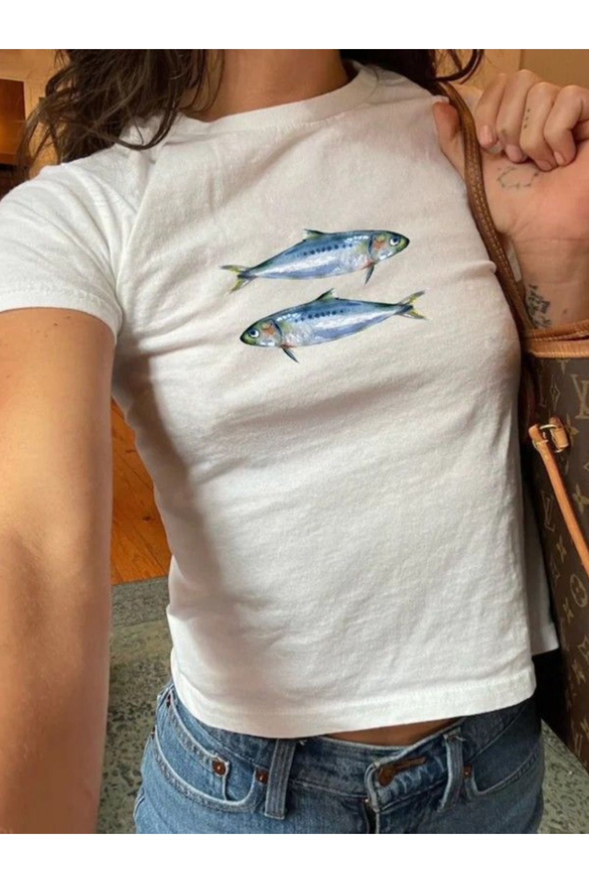 DEEFWEAR DREICH FISH BASKILI BEYAZ CROP