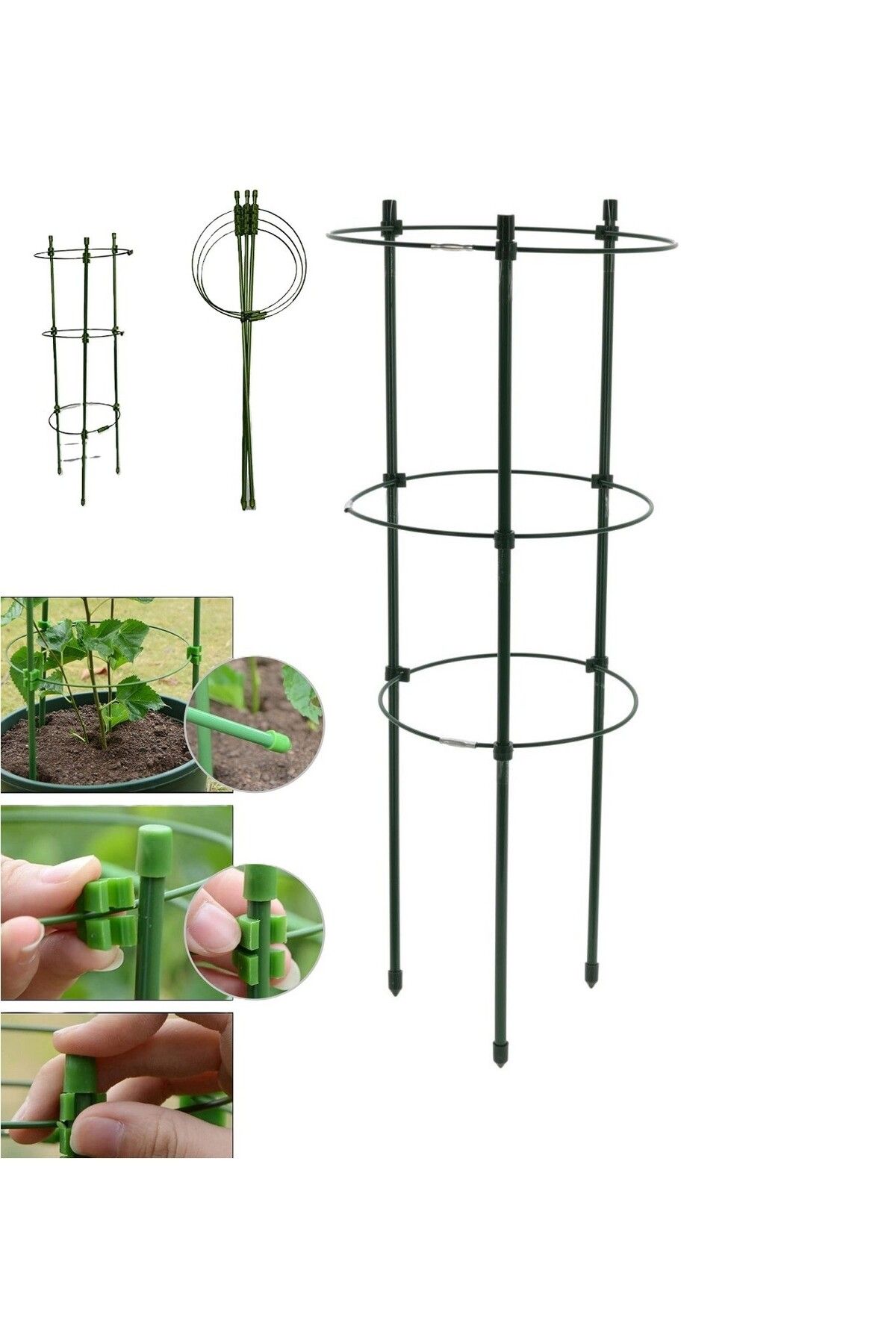 zola Suport Pentru Plante Si Flori, Forma Circulara, 3 Inele, Diametru 29 Cm, Inaltime 90 Cm, Verde - One Size