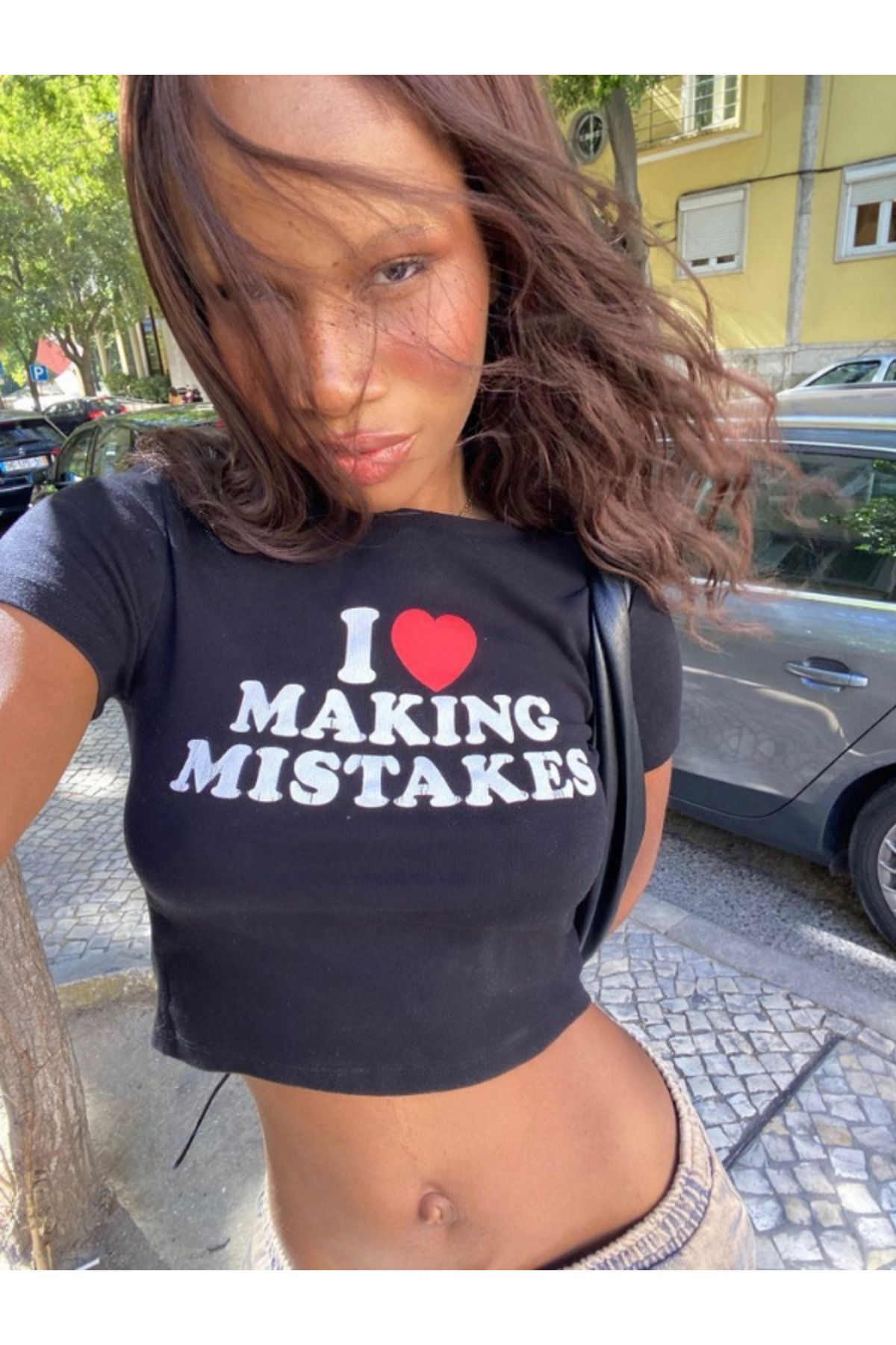 DEEFWEAR DREICH I LOVE MAKEING MISTAKES BASKILI SİYAH CROP