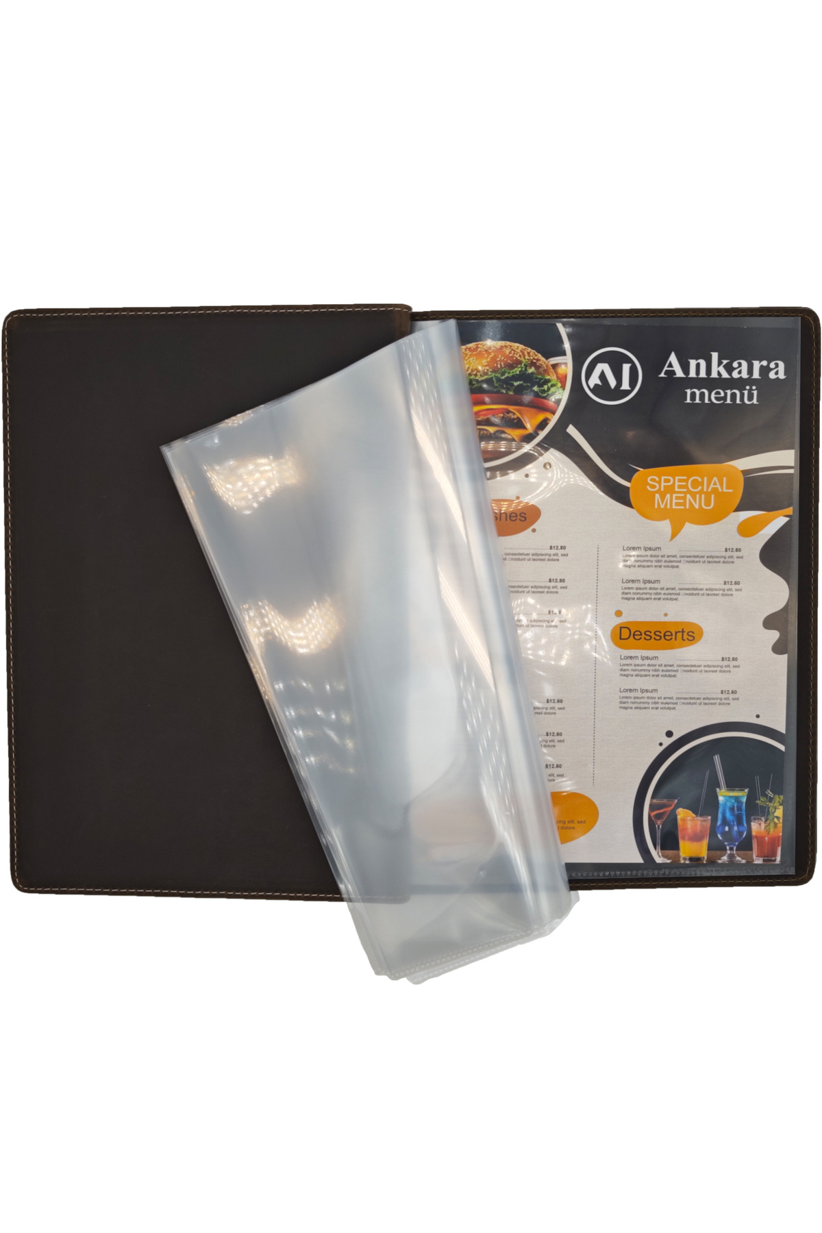 ankara menü-Wood Patterned Leather A4 Menu (Wood) 6