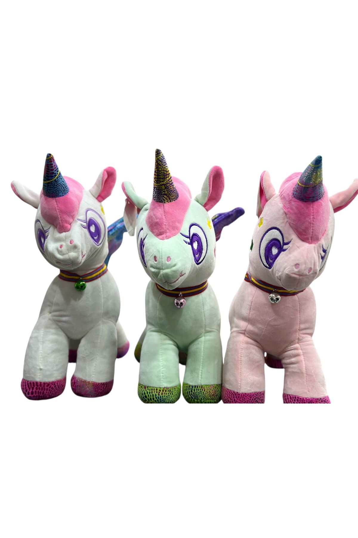 happystoretr 55 cm Peluş kanatlı boynuzlu tasmalı unicorn peluş oyuncak unicorn