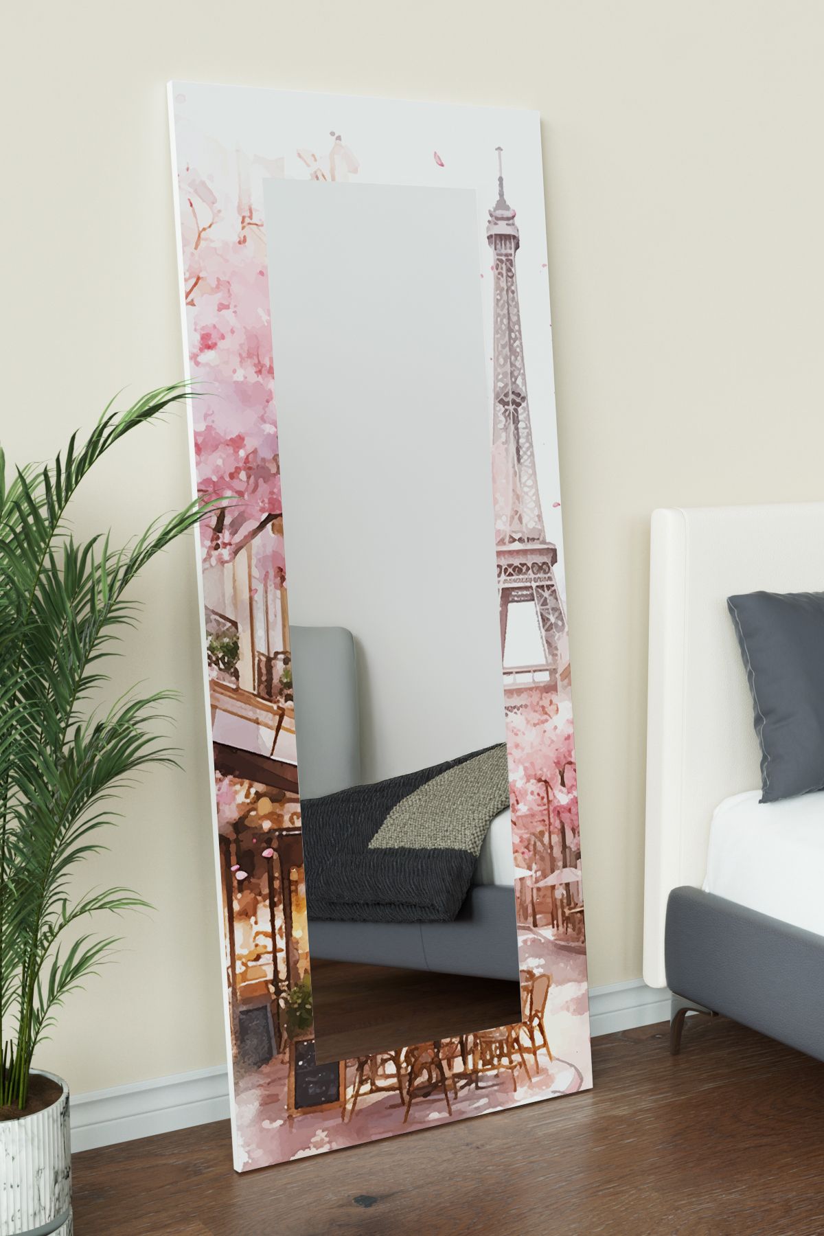 Hediyeler Kapında Eiffel Tower Desenli Dekoratif Boy Aynası 150x60 cm