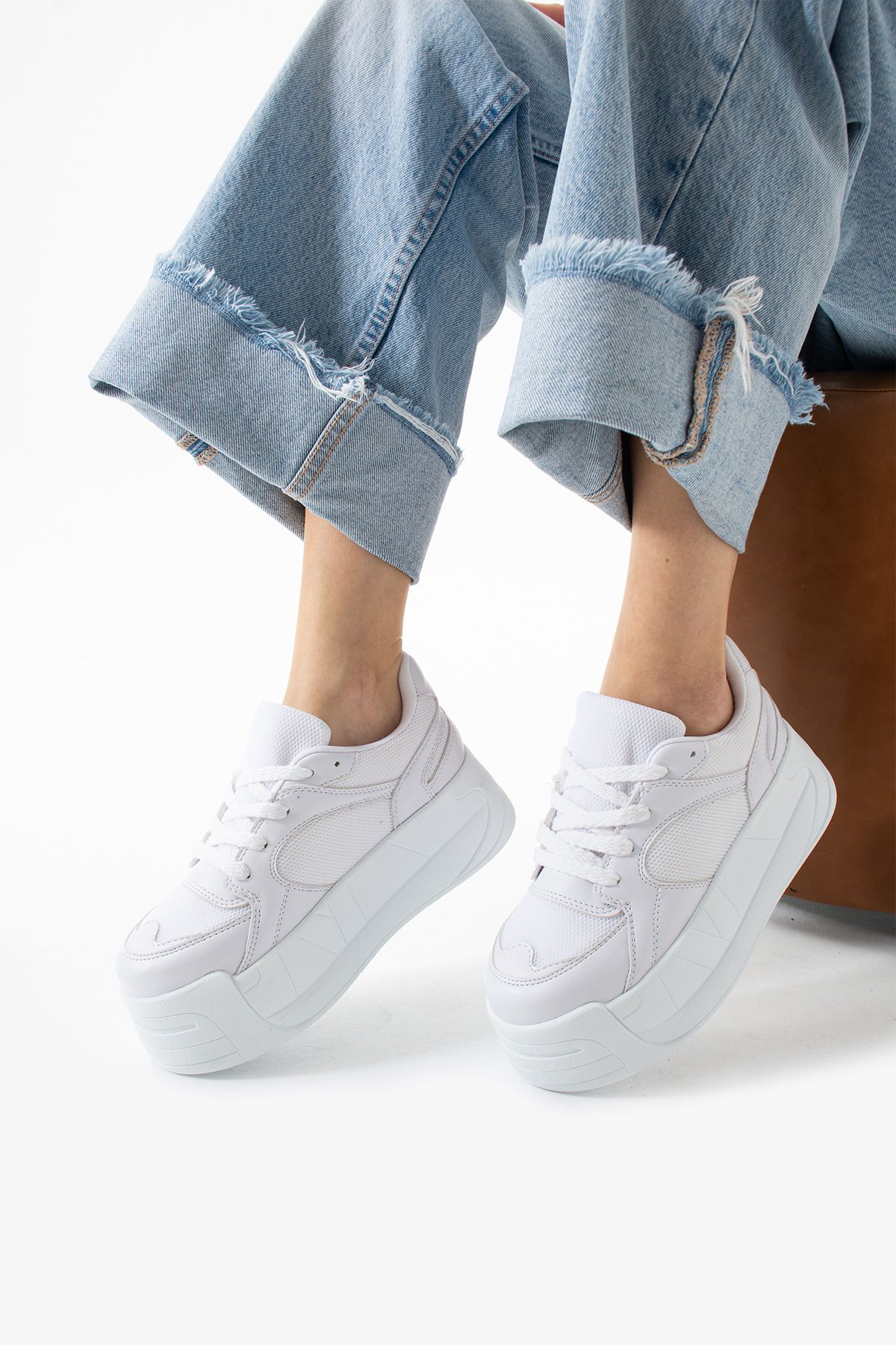 TexFoot Kadın Yüksek Dolgu Platform Taban Air Mesh Örme Memory Foam İç Taban Sneaker Spor Ayakkabı