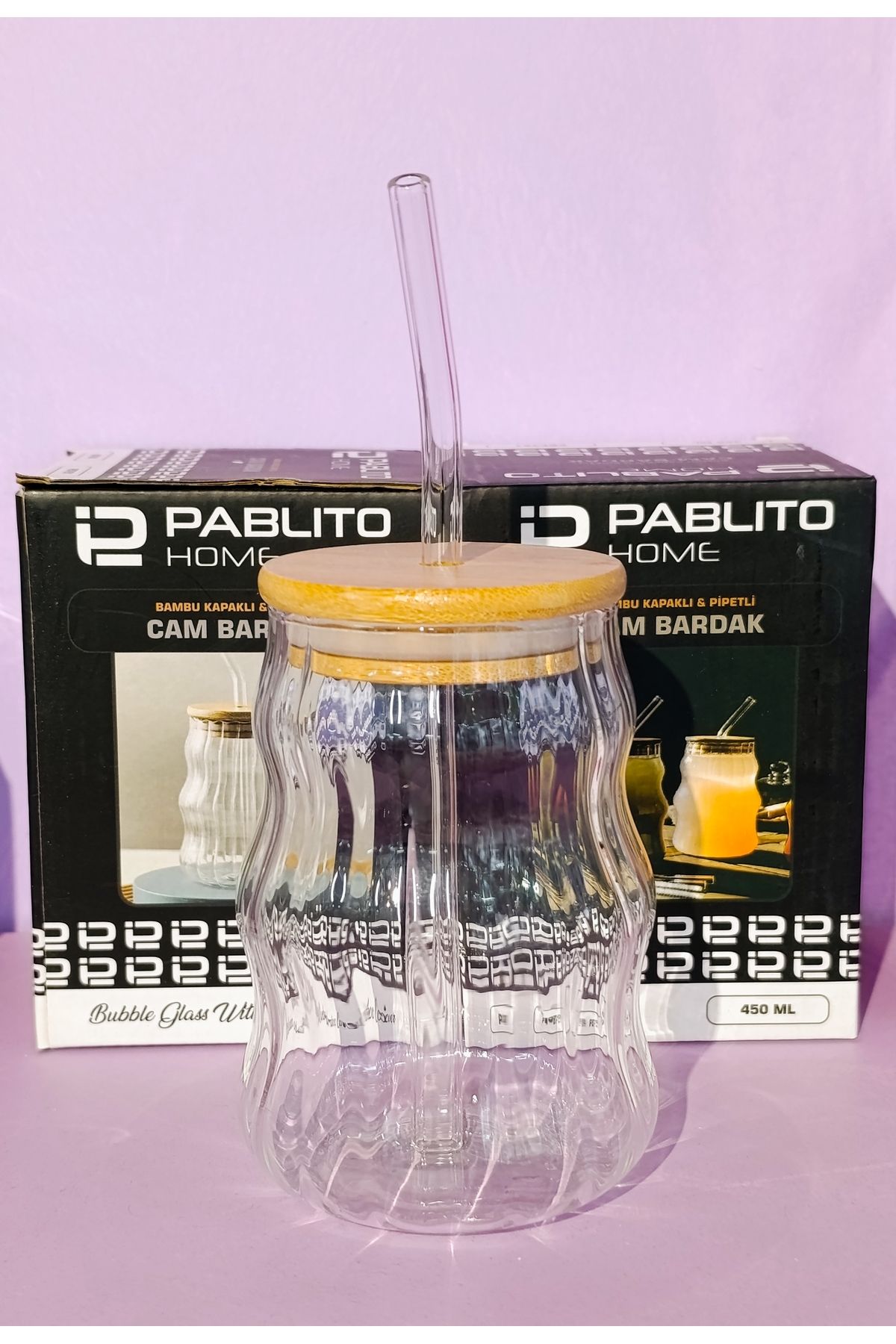 shop Bambu kapaklı ısıya dayanıklı cam pipetli bardak